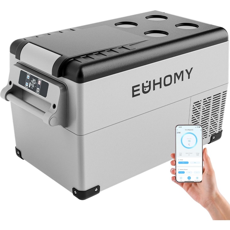 EUHOMY 45L Car Fridge Freezer 12V, Portable Camping Fridge Freezer Car Refrigerators with APP Control, Compressor Fridge with 12/24V DC & 110-240V AC for Camping, RV, Road Trip, Picnic(Gray) [Energy Class B]