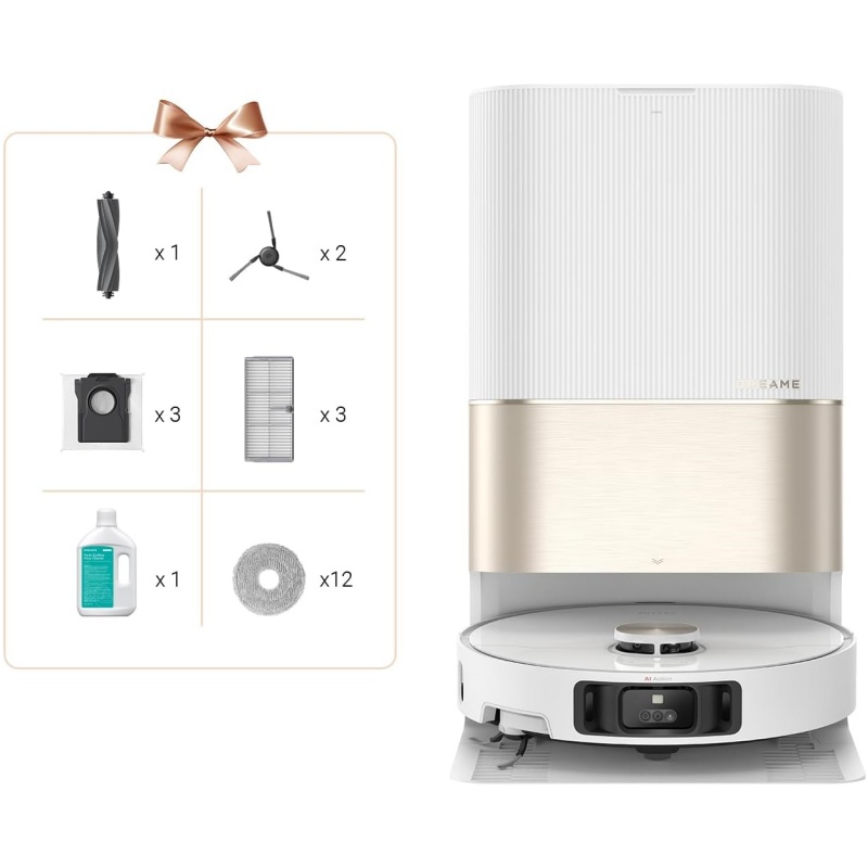 DREAME X40 Ultra Complete Robot Vacuum Cleaner with Removable and Liftable Mop, Raised Side Brush, 12,000 Pa, Mop and Scrubber with 70 C Hot Water, Liftable Brushes