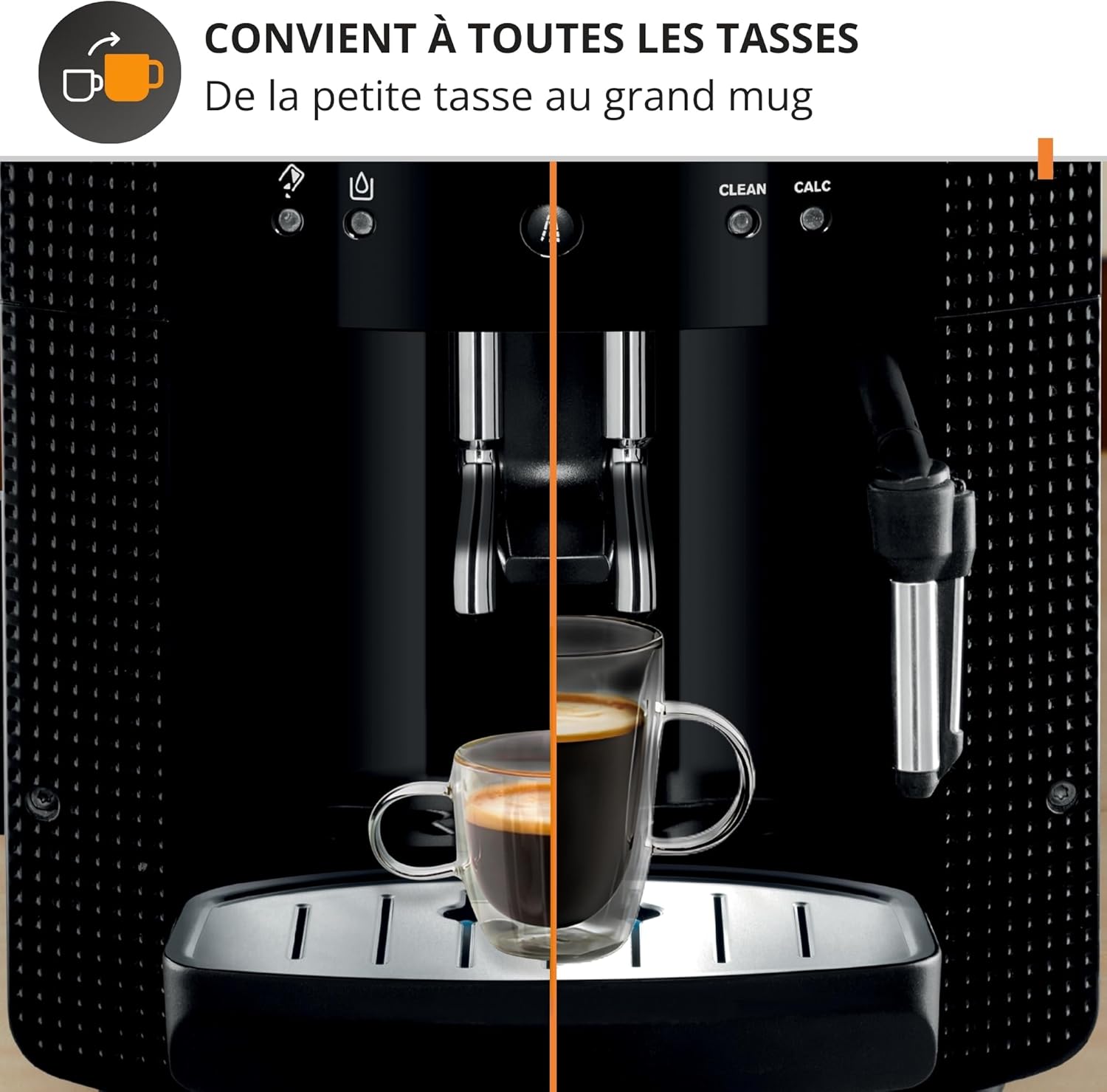 Krups Machine à café grain, 1,7 L, 2 tasses en simultané, Nettoyage automatique, Buse vapeur pour Cappuccino, Cafetière espresso, Essential noire YY8125FD