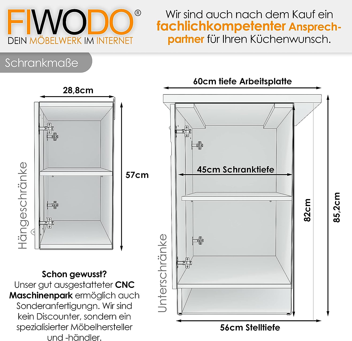 FIWODO Junona Line 240 Fitted Kitchen Set with Full-Extension Drawers Choice of 3 fronts 240 cm EICHE / EICHE