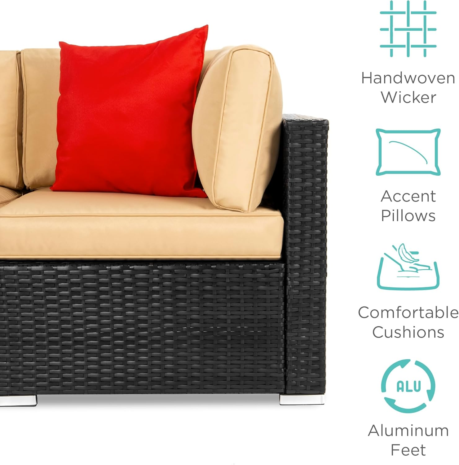 7-Piece Modular Outdoor Sectional Wicker Patio Conversation Set w/ 2 Pillows, Coffee Table