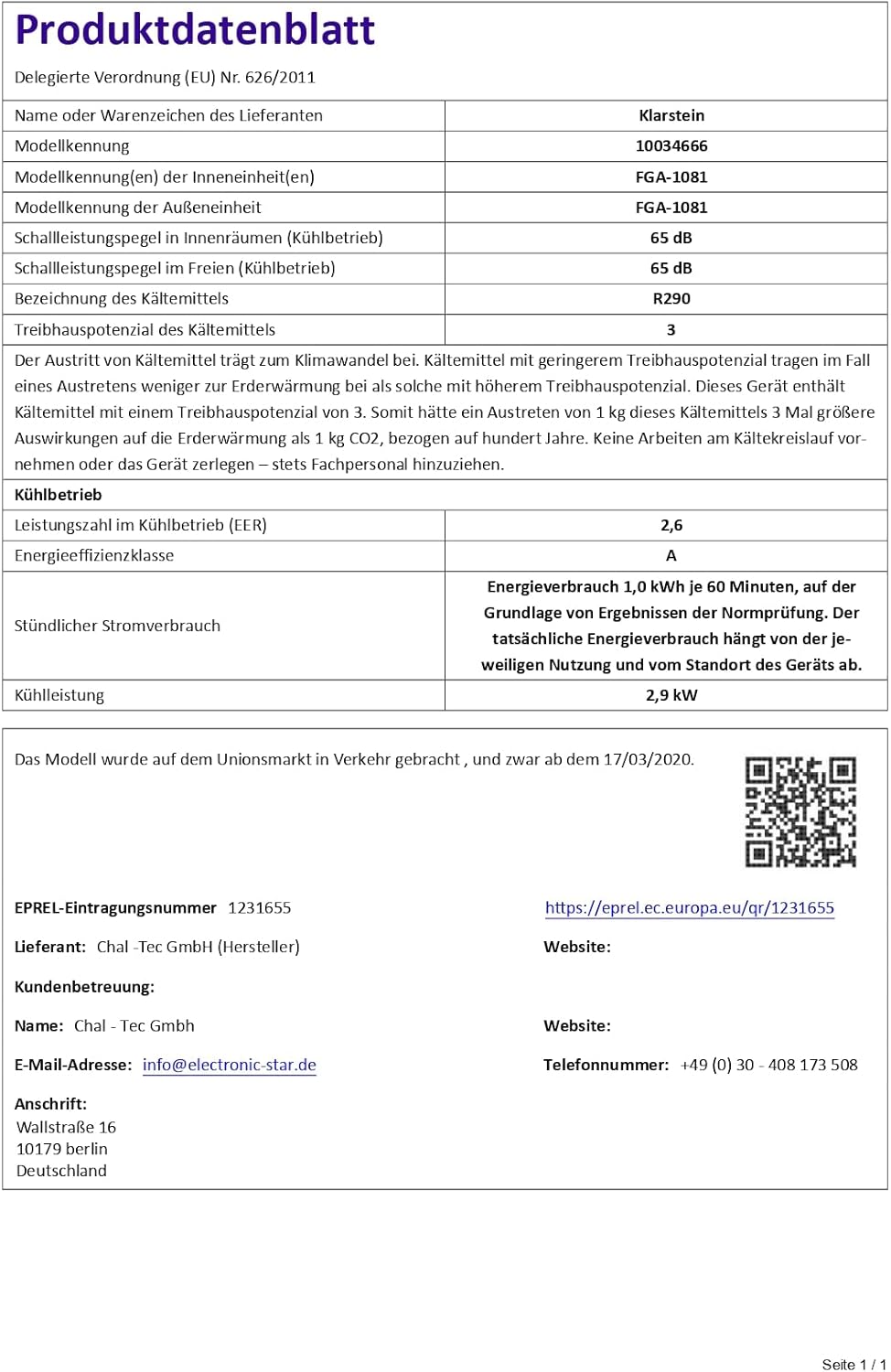 Klarstein Mobile Air Conditioner, 5-in-1 Air Conditioner, Fan, Dehumidifier, Air Purifier & Night Mode, App Control, Home Air Conditioner with Exhaust Hose, Air Conditioner, 10,000 BTU White [Energy Class A]