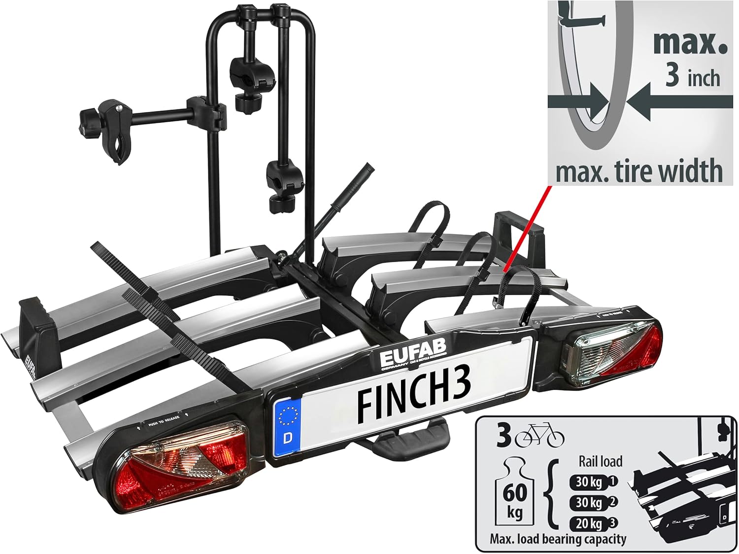 EUFAB 11598 FINCH Bicycle Carrier for 3 Bicycles