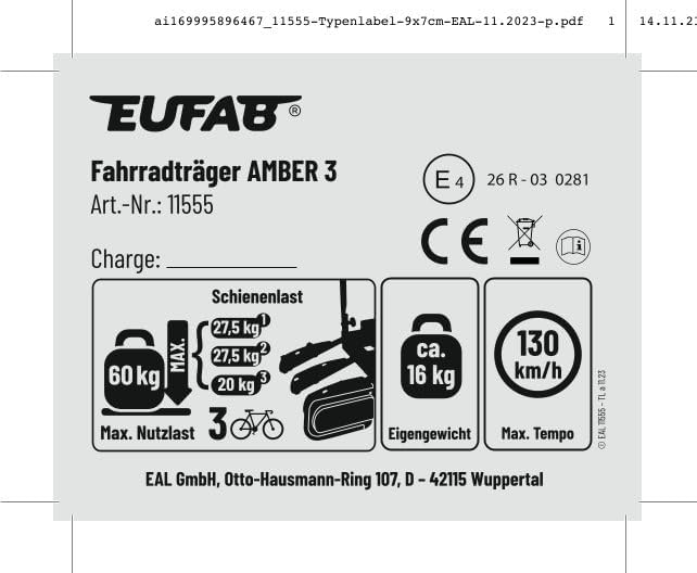 EUFAB 11555 Bicycle Rack Amber III