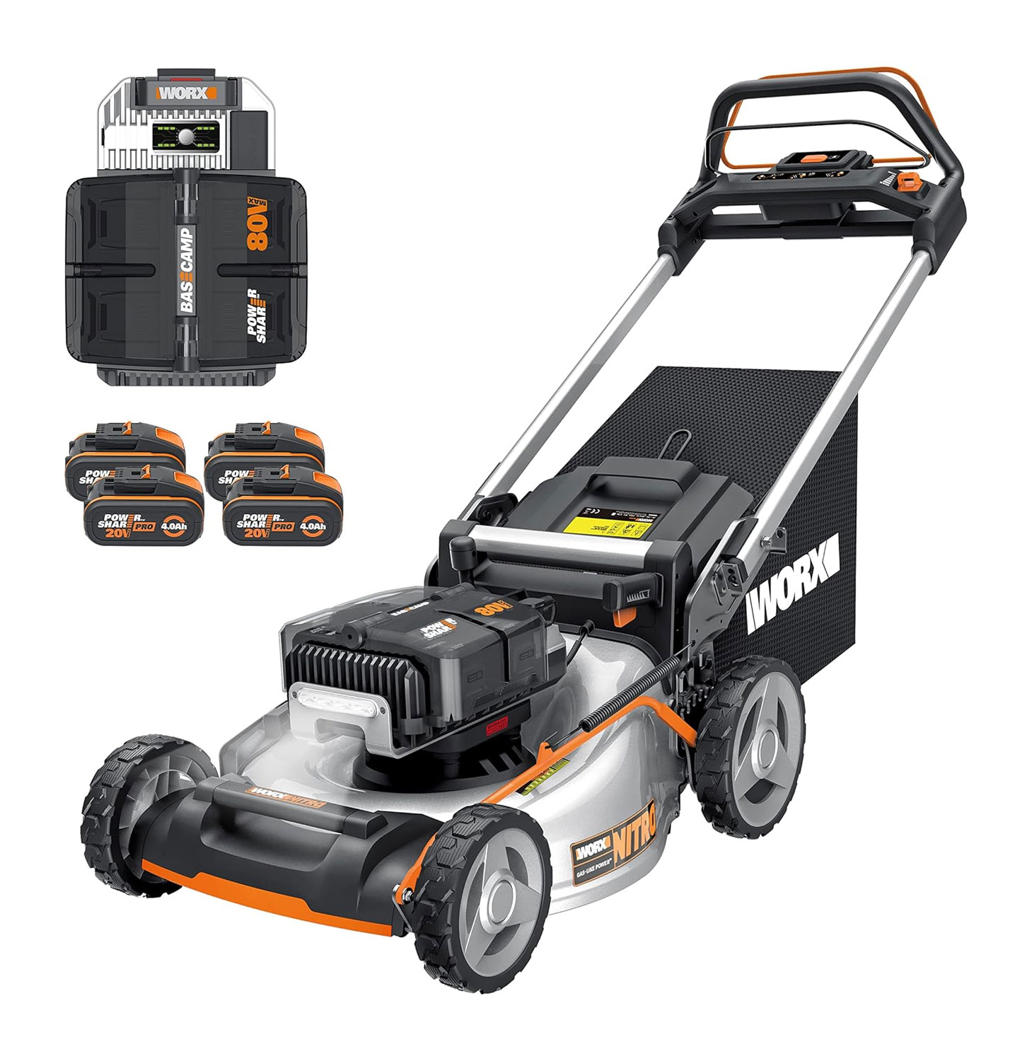 WORX Nitro 80V WG761E Cordless Brushless Lawn Mower, up to 1000m² on a single charge