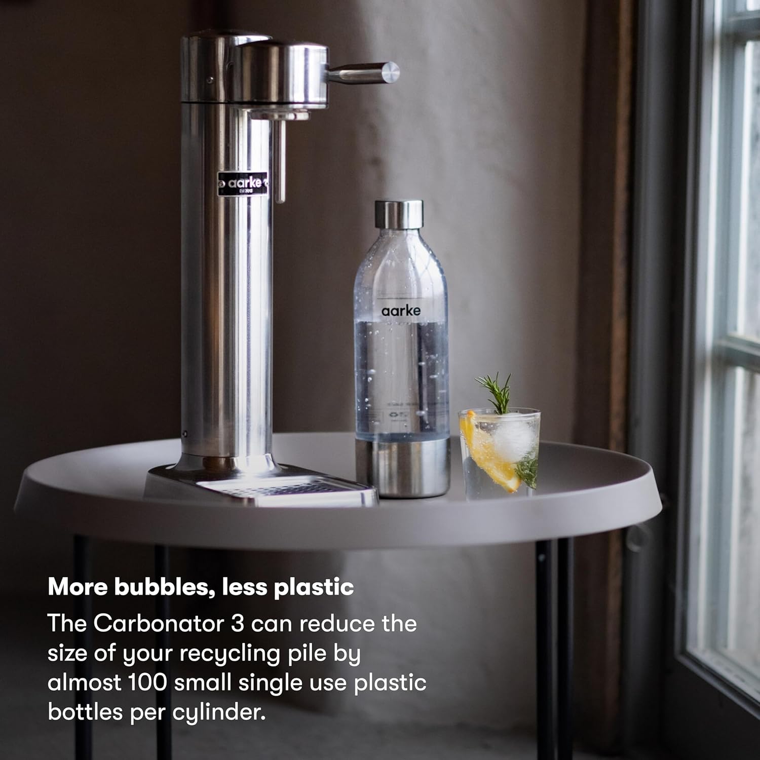 aarke Carbonator lll with CO2 Cylinder, Sparkling & Carbonation Water Machine, Stainless Steel with PET BPA-Free Reusable Bottle Volume 800 mL (Stainless Steel)