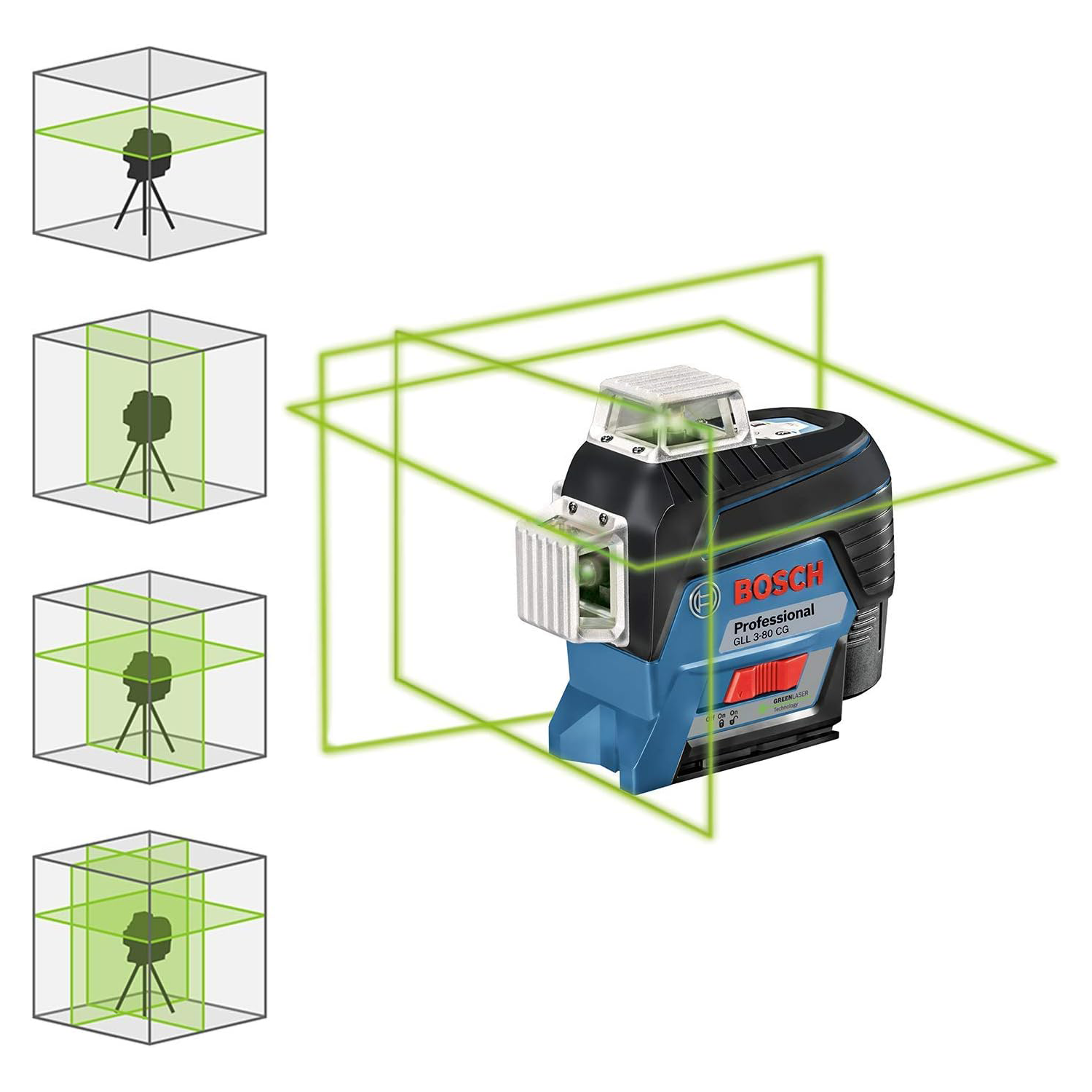 Bosch Professional 12V System Laser Lignes GLL 3-80 CG – Cellule de Réception LR 7 (Faisceau Rouge et Vert, 2 Piles 1,5 V AAA, Portée : 5-50 m, Housse de Protection)