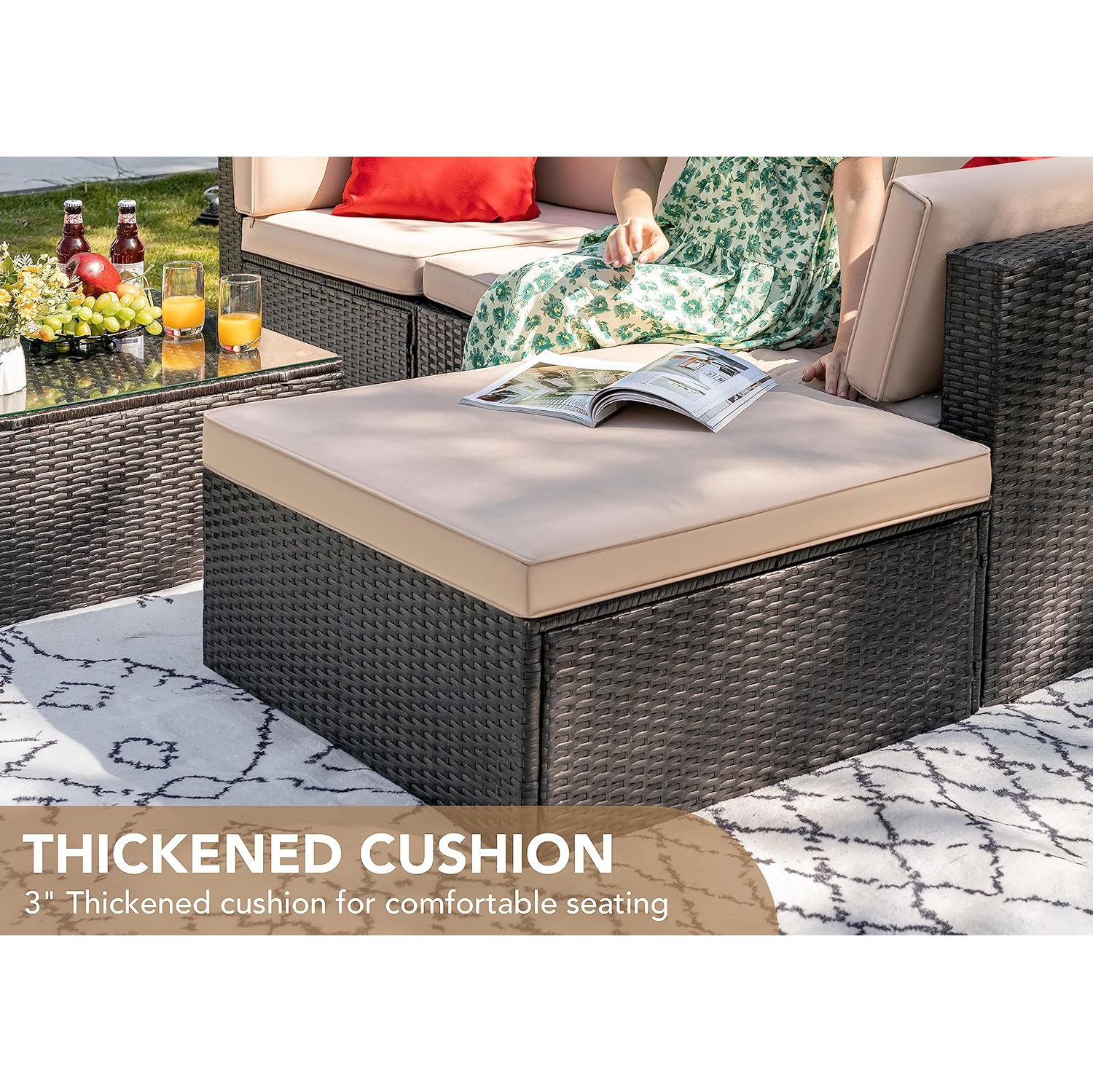 Devoko 5 Pieces Patio Furniture Sets All Weather Outdoor Sectional Patio Sofa Manual Weaving Wicker Rattan Patio Seating Sofas with Cushion and Glass Table(Beige)