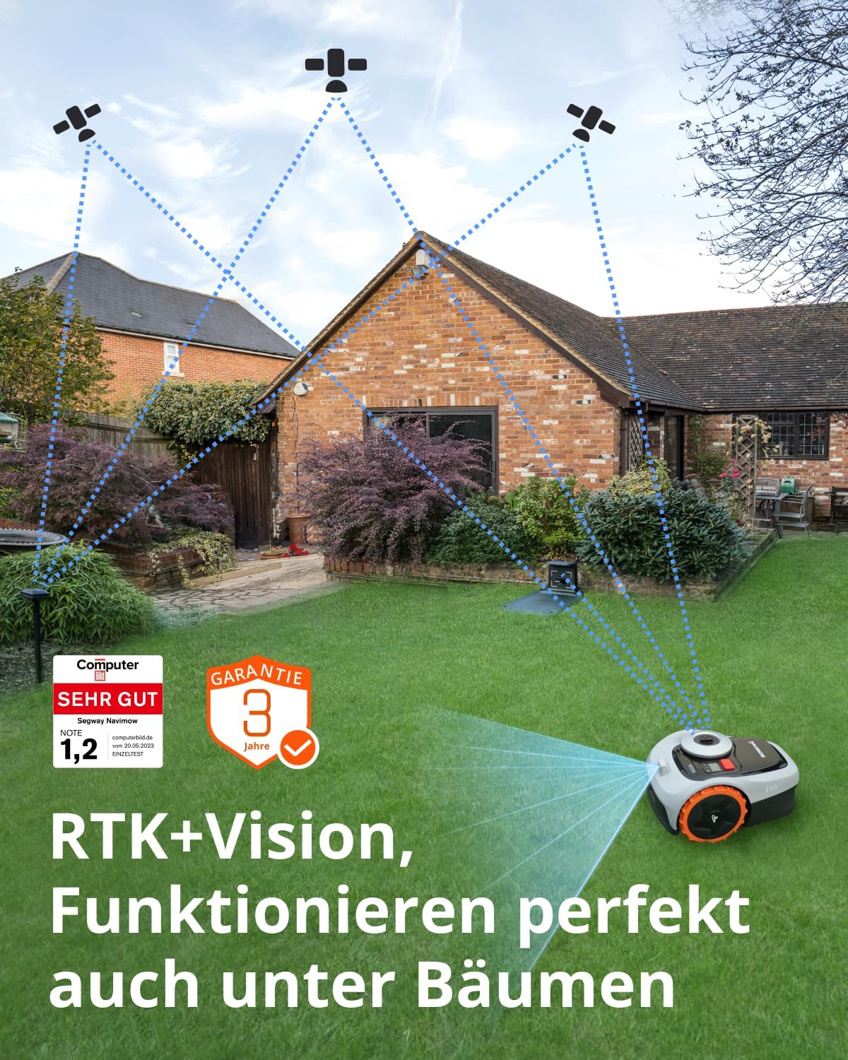 Navimow i105E Robotic Lawnmower without Boundary Cable, Reception 500 m², Max. 600 m², RTK+Vision Lawn Mower Robot Test Winner, Hedgehog Protection Lawn Robot, AI Car Mapping, Virtual Limiting