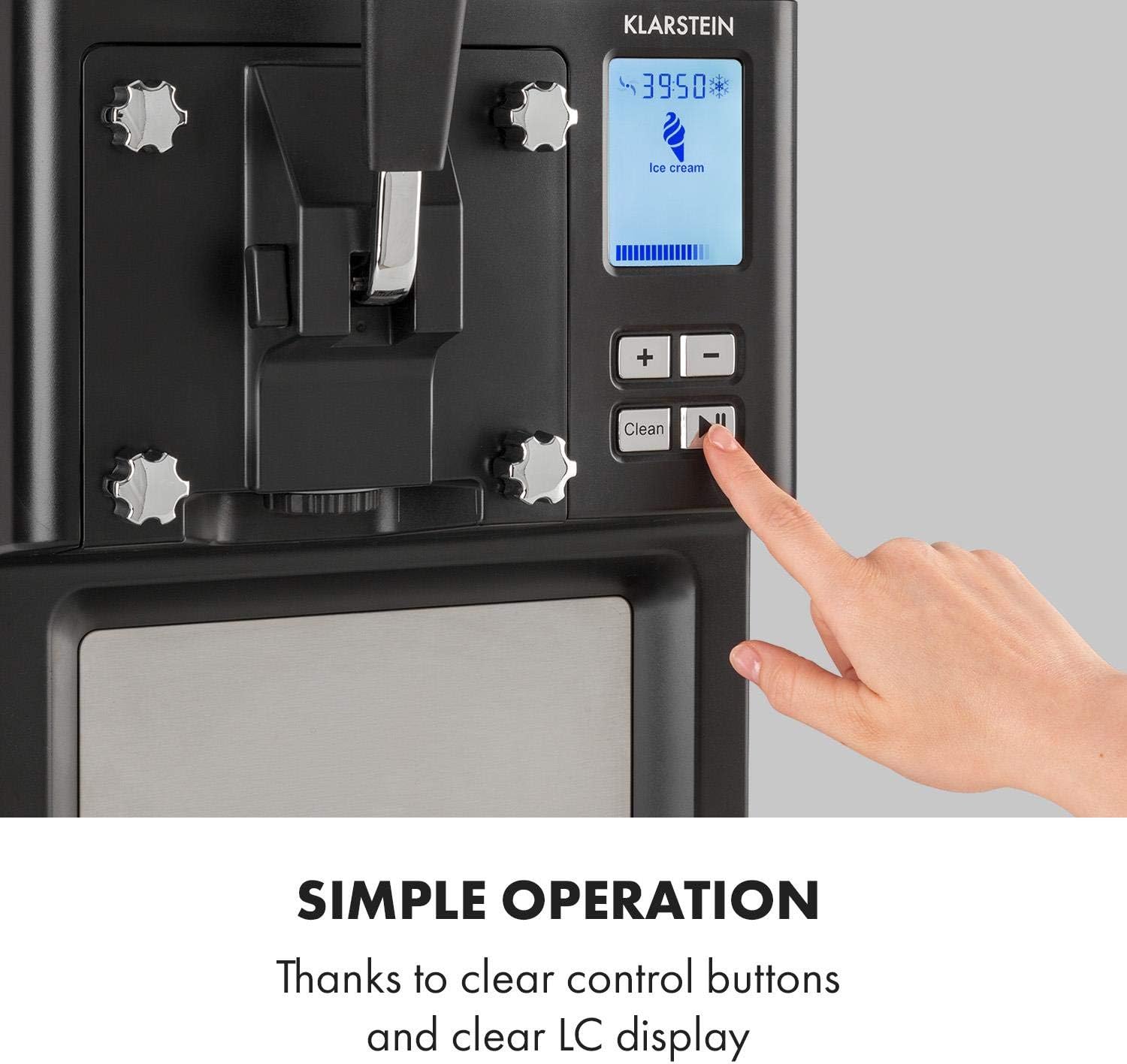 Klarstein Sweet Sundae- Ice Cream Machine, 1.5 Litres, with Self-Cooling Compressor, 200 Watts, Dispensing System, 3 Hour Auto-Cooling Function, Automatic Cleaning System, Stainless Steel