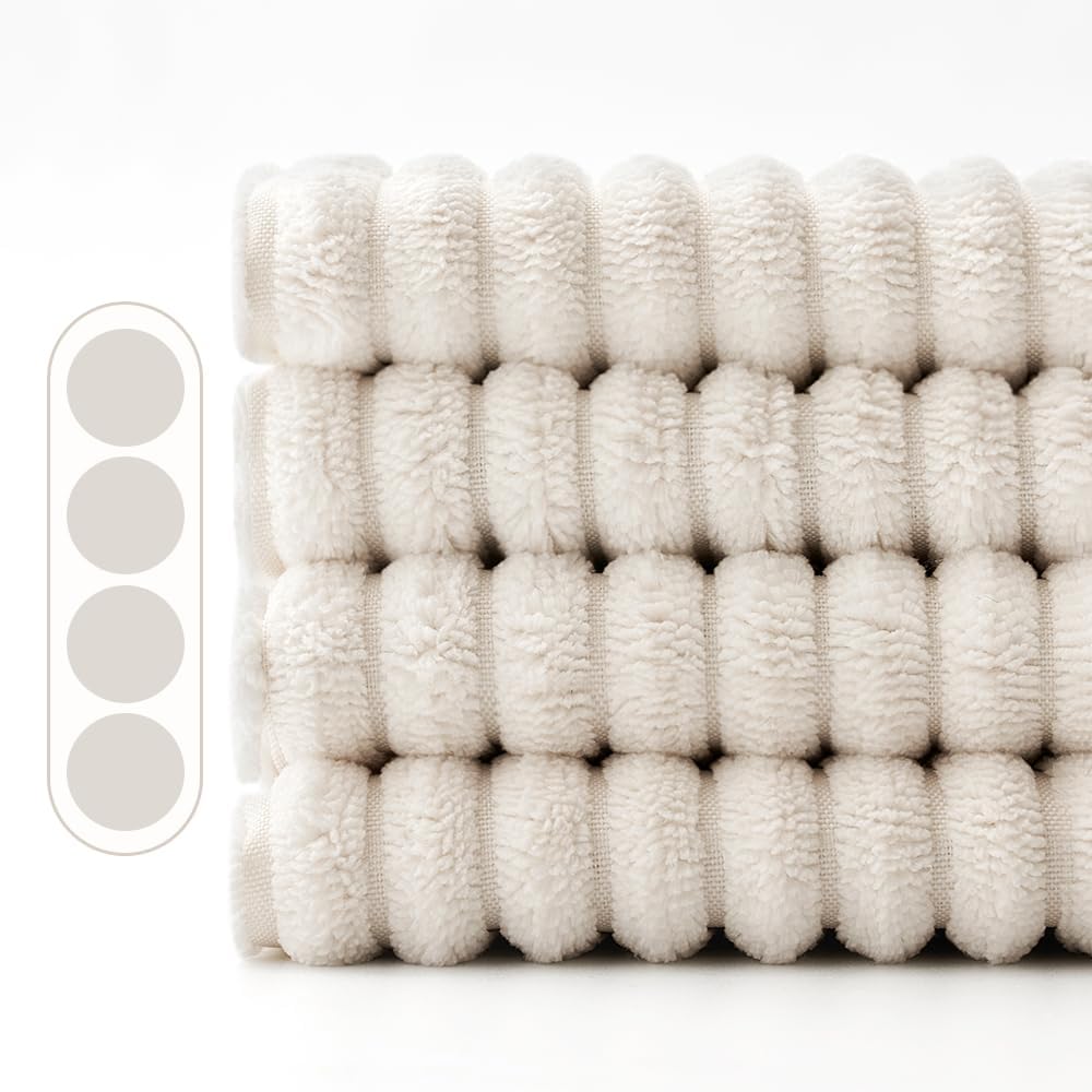 EMEMA Kissenbezug Kordsamt Zierkissenbezug 4er Set Dekokissen Sofakissen 50x50 cm Kord Kissenhülle Dekorative Weiche Zierkissenbezüge Kissen für Sofa Sessel Zuhause Schlafzimmer Creme