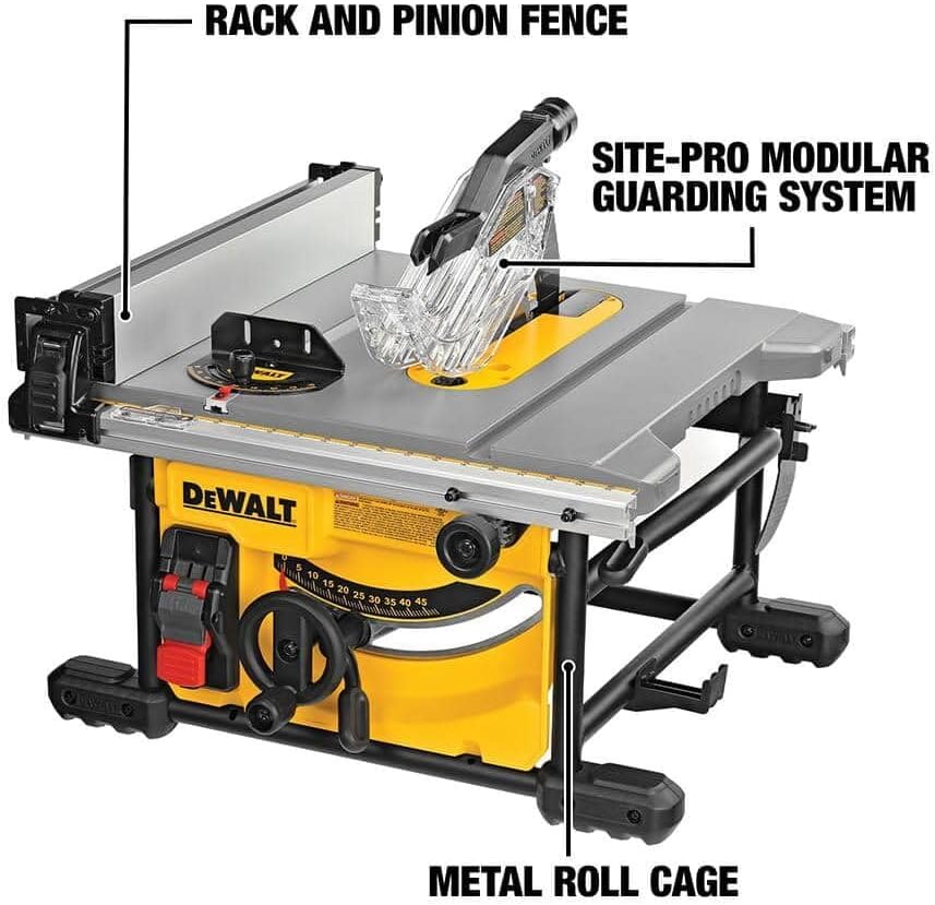 DEWALT Portable Table Saw with Stand, 8-1/4 inch, up to 48-Degree Angle Cuts (DWE7485WS)