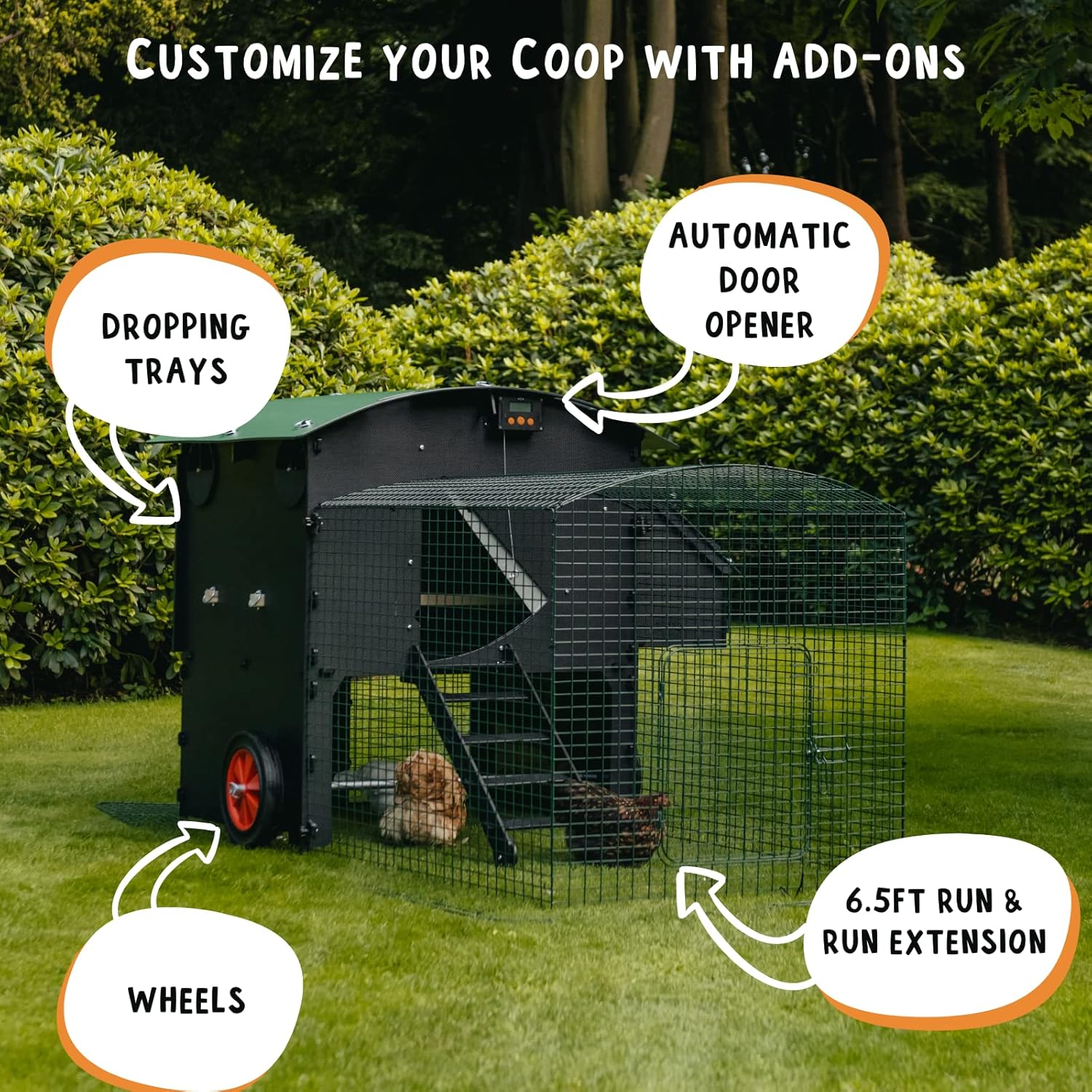 Kunststoff Hühnerstall mit 25 Jahre Garantie - Großer Boden Hühnerstall für 4, 6, 8 Hühner oder 15 Zwerghühner