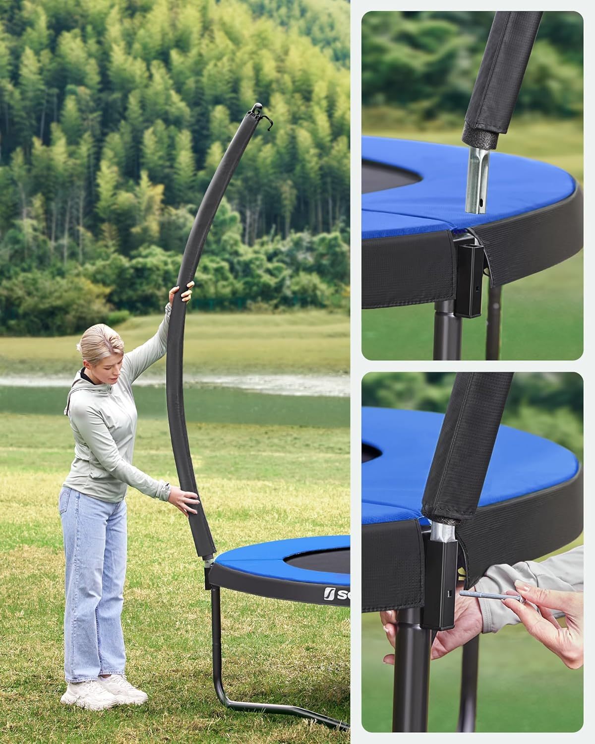 SONGMICS Outdoor Trampoline Ø 366 cm, Round Garden Trampoline for Children with Safety Net, Edge Cover, Ladder and Padded Poles