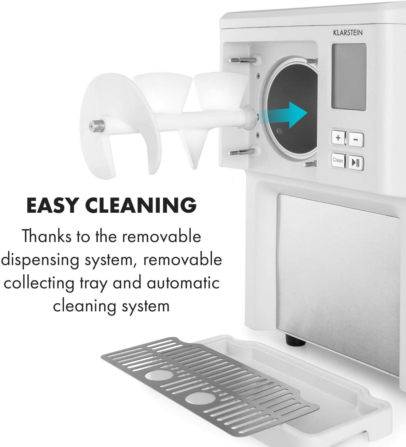 Klarstein Sweet Sundae- Ice Cream Machine, 1.5 Litres, with Self-Cooling Compressor, 200 Watts, Dispensing System, 3 Hour Auto-Cooling Function, Automatic Cleaning System, Stainless Steel