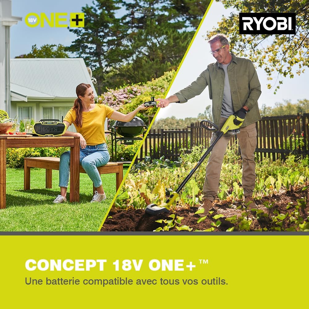 RYOBI - 18V ONE+ Hoeing Machine - Working Width/Depth 20/10 cm - 4 Cutters - 3 Rotation Speeds - Telescopic Tube - Sold without Battery or Charger - RY18CVA-0