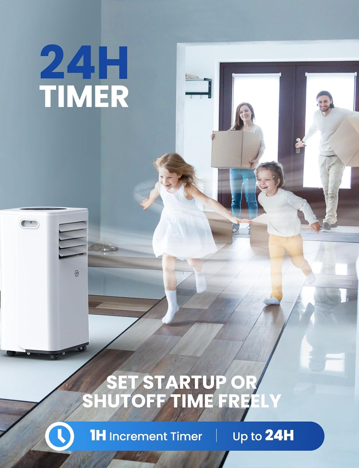 Air Conditioning Unit Portable Air Conditioner 9000 BTU 4-in-1 Dehumidifier, Cooling Fan with 2 Speeds, Digital Display & Remote Control, Window Kit, 24 Hour Timer for Room Up to 269sq.ft