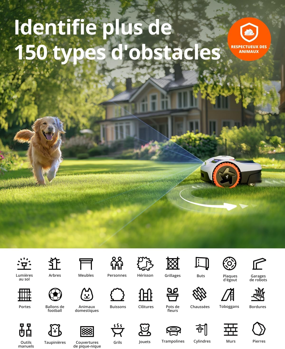 Navimow i105E Robot Tondeuse sans Fil périphérique, Recommandé 500 m², Max. 600 m², RTK+Vision Tondeuse Robot Gazon, IA cartographie Automatique, Limite virtuelle, Gestion multizone