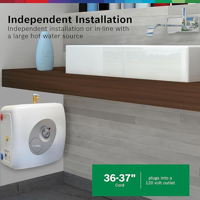 Bosch Electric Mini-Tank Water Heater Tronic 3000 T 7-Gallon (ES8) - Eliminate Time for Hot Water - Shelf, Wall or Floor Mounted
