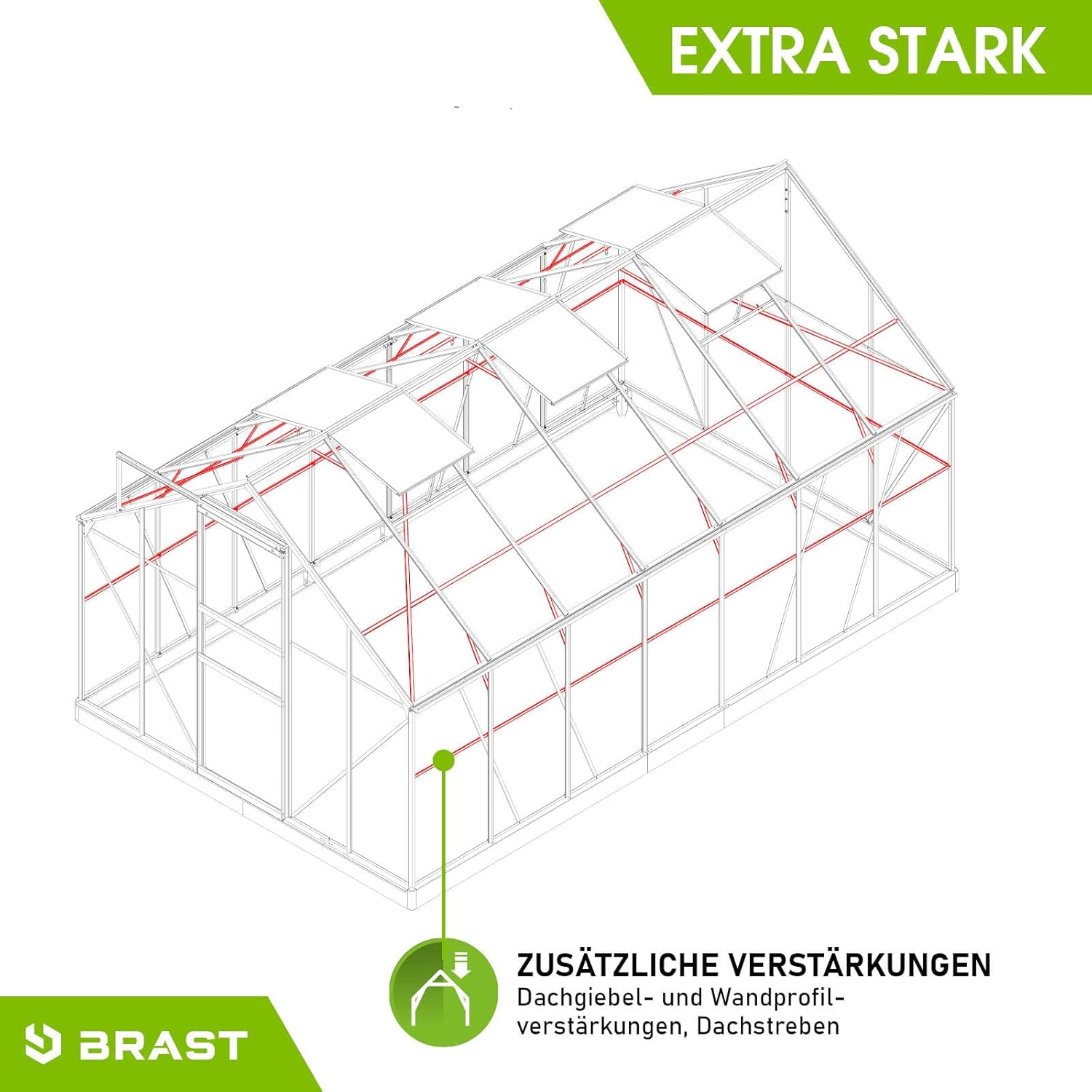 BRAST Aluminium Greenhouse with Base 430 x 250 x 205 cm, TÜV Tested, 6 mm Hollow Chamber Panels, Rustproof/Weatherproof/Temperature-Resistant