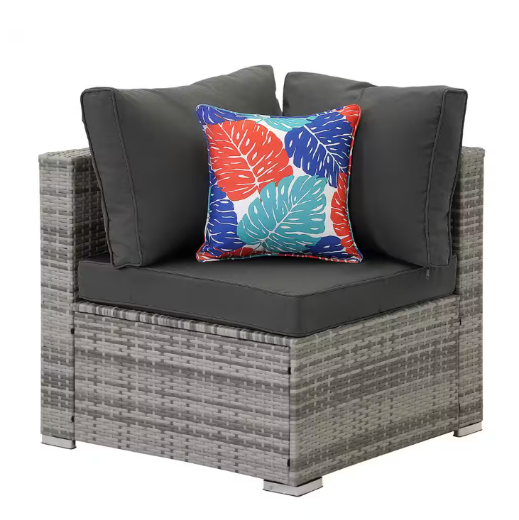 7-Piece Gray Wicker Outdoor Furniture Sectional Sofa with Dark Gray Cushion and Coffee Table