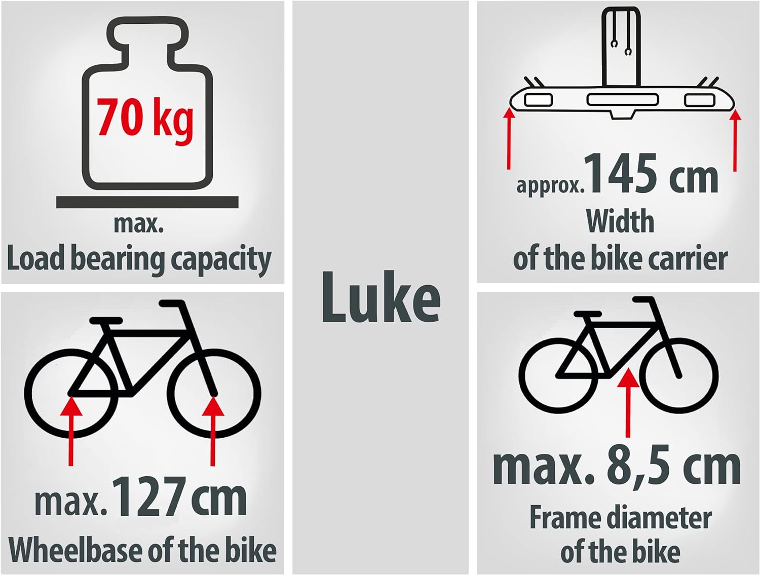 Eufab 11514 Tow Bar Carrier Luke for 4 Bicycles