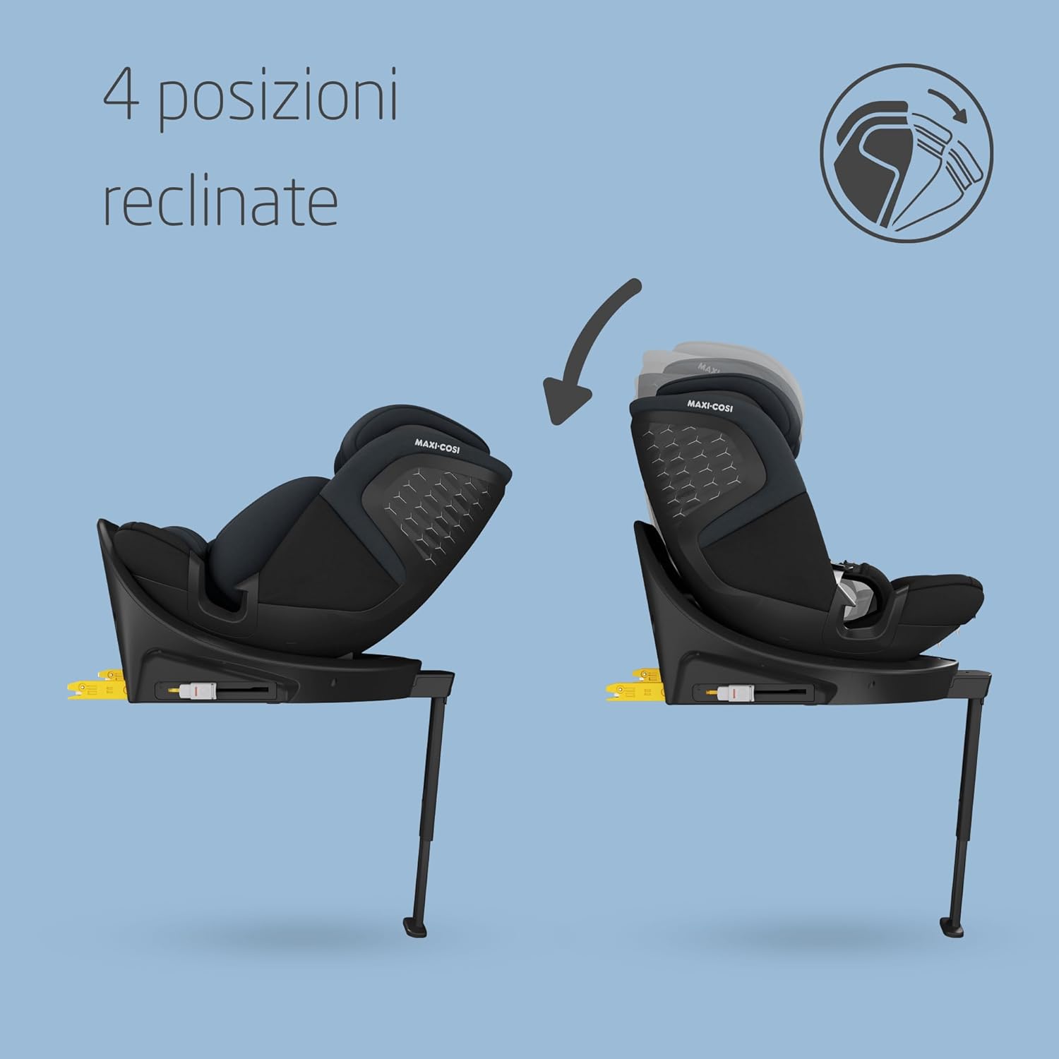 Maxi-Cosi Emerald 360 S i-Size, Seggiolino auto girevole 360, 0-12 anni (40-150 cm), Seggiolino auto neonato, 4 posizioni reclinate, Protezione dagli impatti laterali G-CELL, Tonal Black
