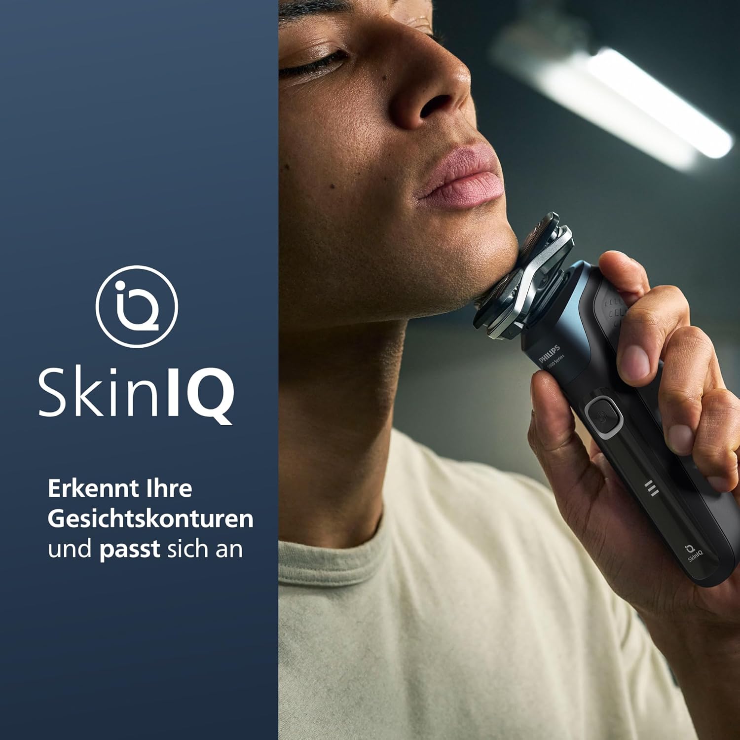 Philips Shaver Series 5000 – Electric wet and dry shaver with SkinIQ technology, fold-out trimmer, carrying case, cleaning station, electric blue