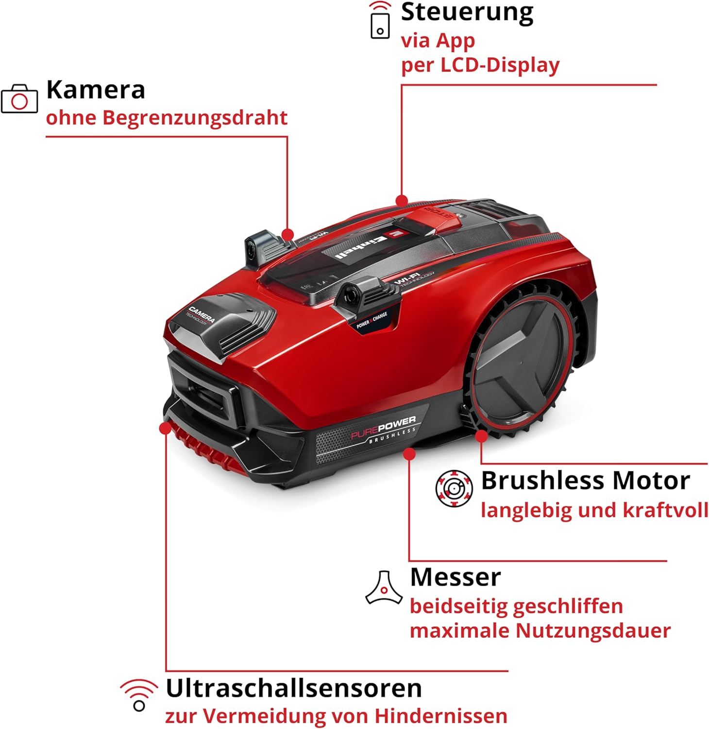 Einhell Freelexo Cam Plus 600 Power X-Change Robotic Lawnmower (18 V, Camera Instead of Boundary Wire, for 600 m², WiFi, Brushless, up to 25% Gradient, Includes 4.0 Ah Plus Battery)