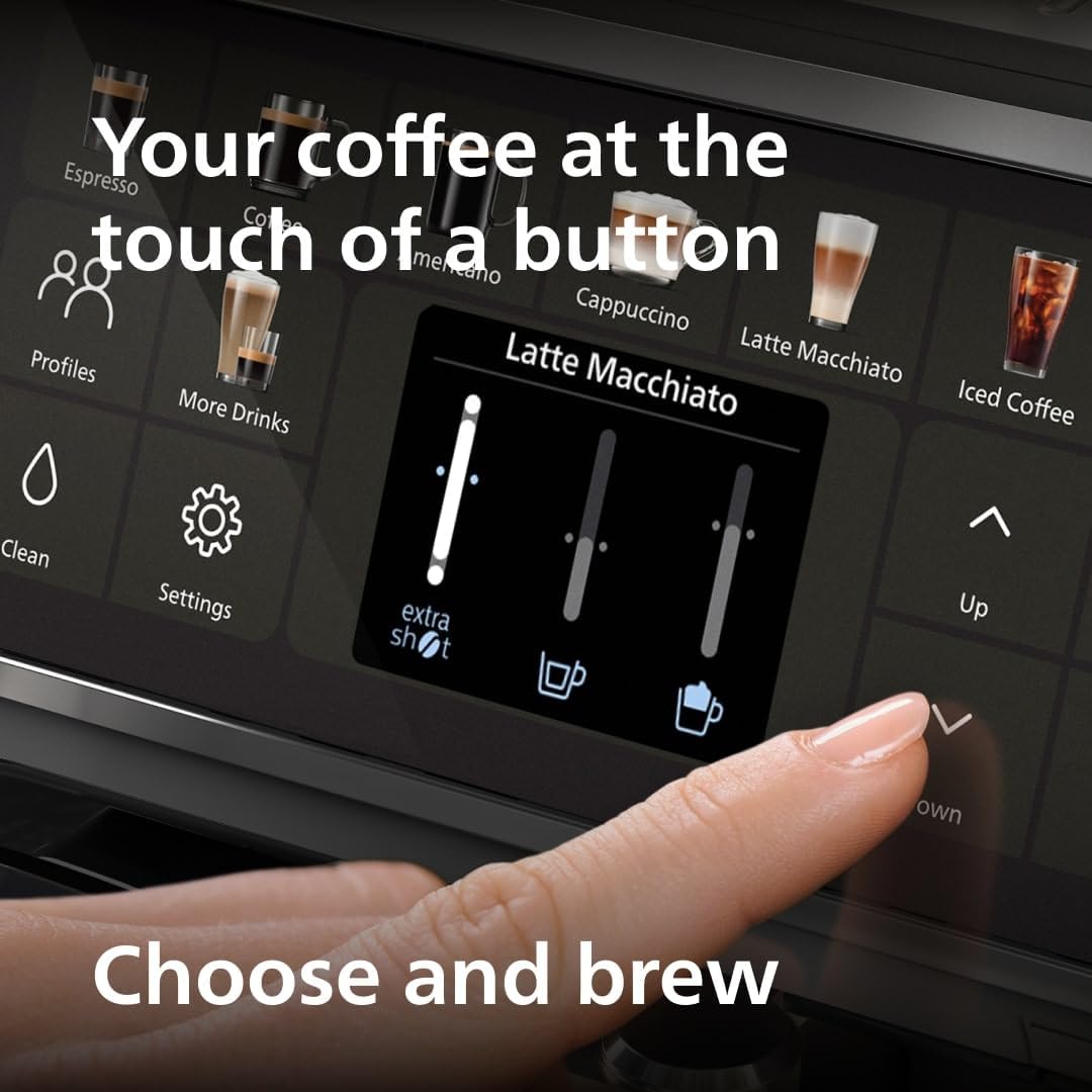 Philips 5500 Series Fully Automatic Espresso Machine – 20 Hot & Iced Coffees, Quick-to-Clean LatteGo Milk System, 40% quieter with SilentBrew, Less waiting with QuickStart, Black, Silver (EP5546/70)