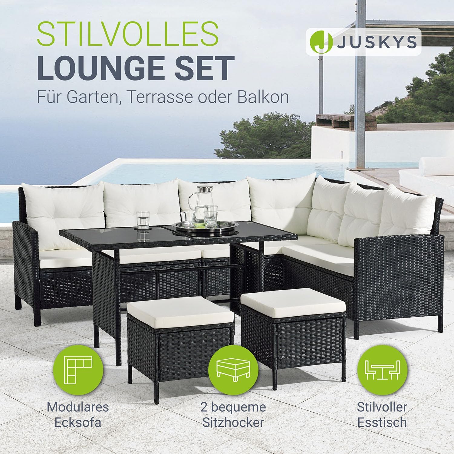 ArtLife Manacor Polyrattan Garden Furniture Set Lounge Black - 2 Cover Colours, black-creme