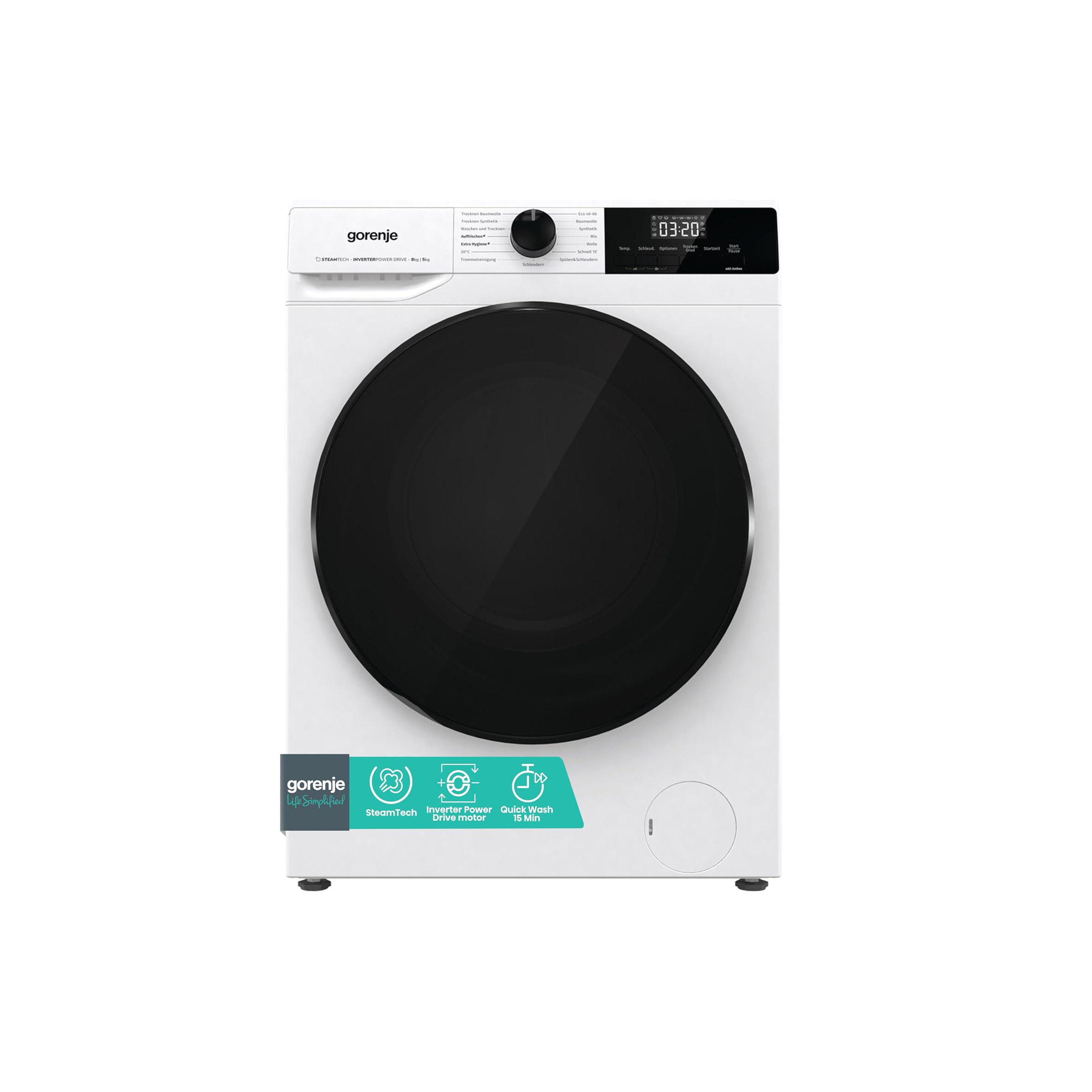 Gorenje WDAM 854 AP Washing Dryer with Steam Function / 8 kg / 1400 U / 15 Programmes / Aqua Stop / Inverter PowerDrive Motor / Child Lock / QuickDry / White [Energy Class D]