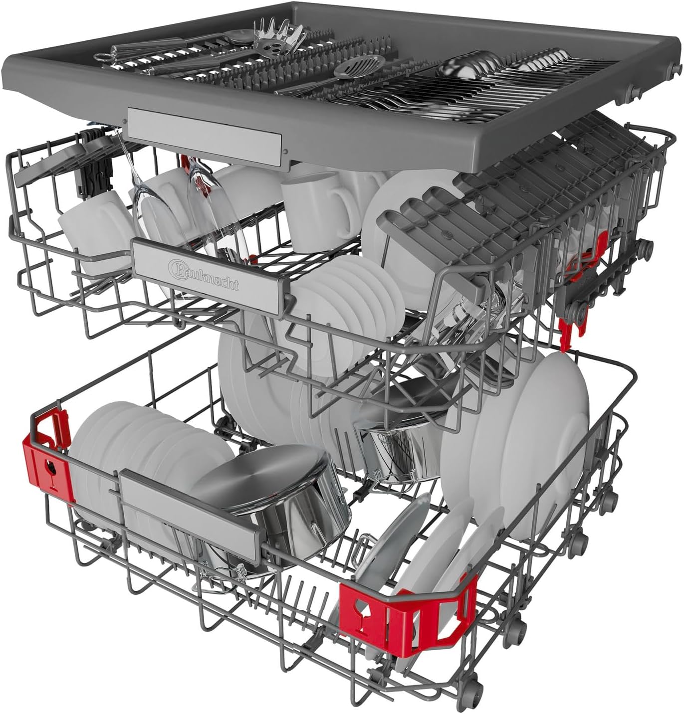 Bauknecht BKSV2 PAN Integrated Dishwasher, 60 cm, ActiveDry - Automatic Door Opening System, MultiZone - Separate Top or Bottom Basket Sinks, Delay Start, Full Water Protection, Stainless Steel [Energy Class A]