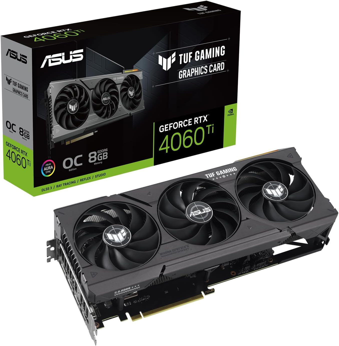 ASUS TUF Gaming GeForce RTX 4060 Ti 8GB GDDR6 OC Edition Gaming Graphics Card (Nvidia Geforce RTX4060Ti DLSS 3, PCIe 4.0, 1x HDMI 2.1, 3x DisplayPort 1.4a, TUF-RTX4060TI-O8G-GAMING)