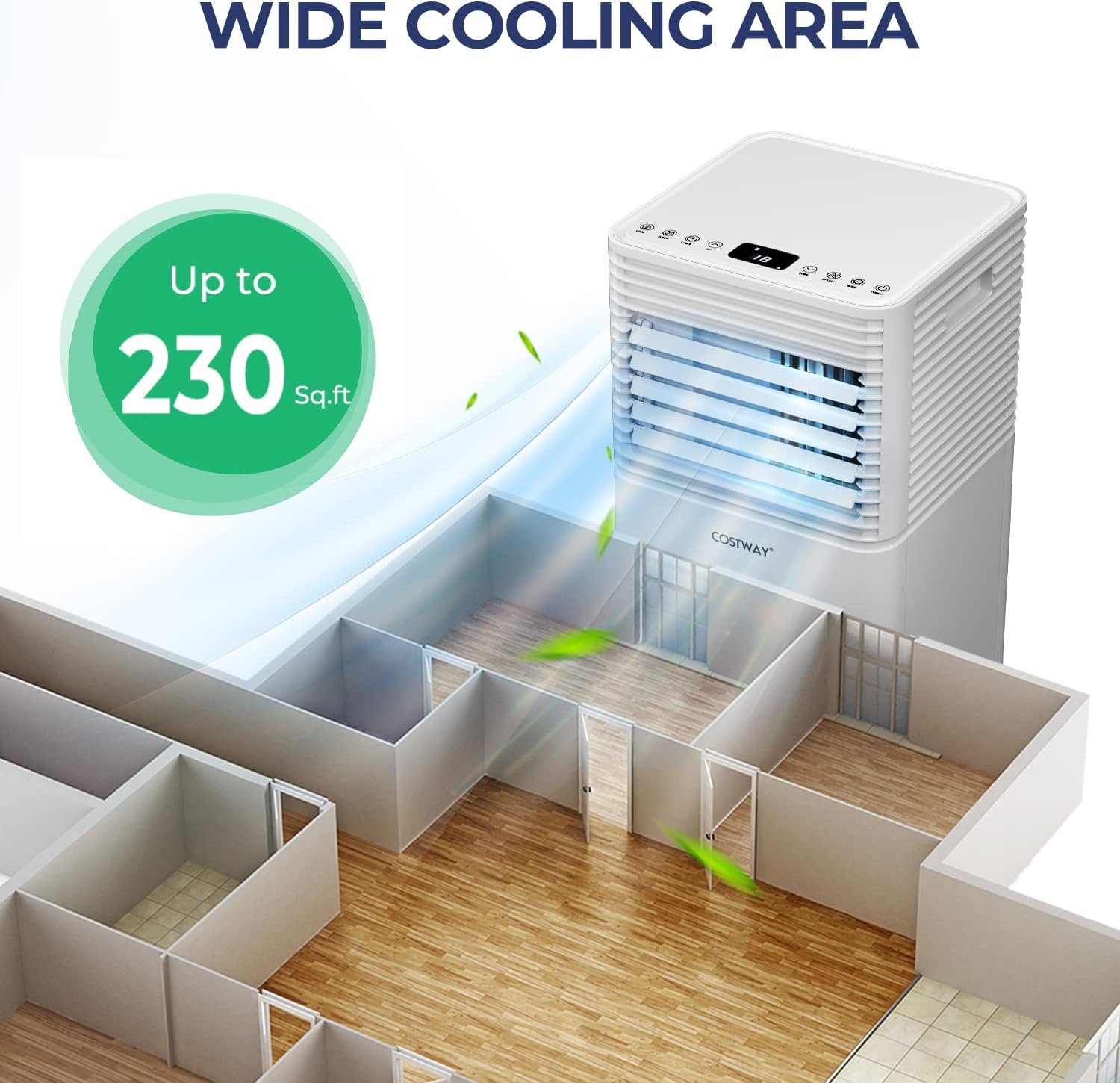 COSTWAY Portable Air Conditioner, 8000 BTU Ac Unit Spaces up to 230sq.ft, with Remote Control, 24H Timer & Window Venting Kit, Sleep Mode, Suitable for Bedroom, Living Room, Office (8000BTU, White)