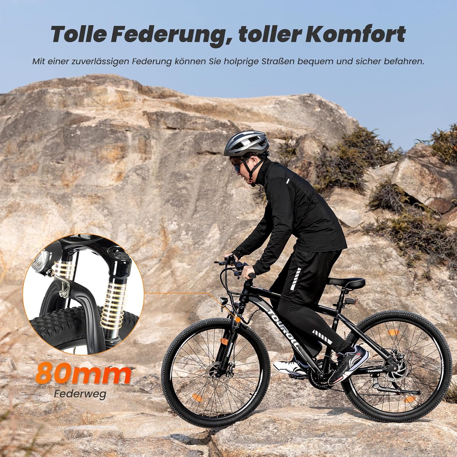 Touroll U1 E-Bikes, 26/29 Inch E Bike Men Women with Removable 36 V 13 Ah Battery, 250 W Motor MTB, Electric Mountain Bike with 21 Gears, Electric Bicycle Range Over 65 Km, CST Off-Road Tyres