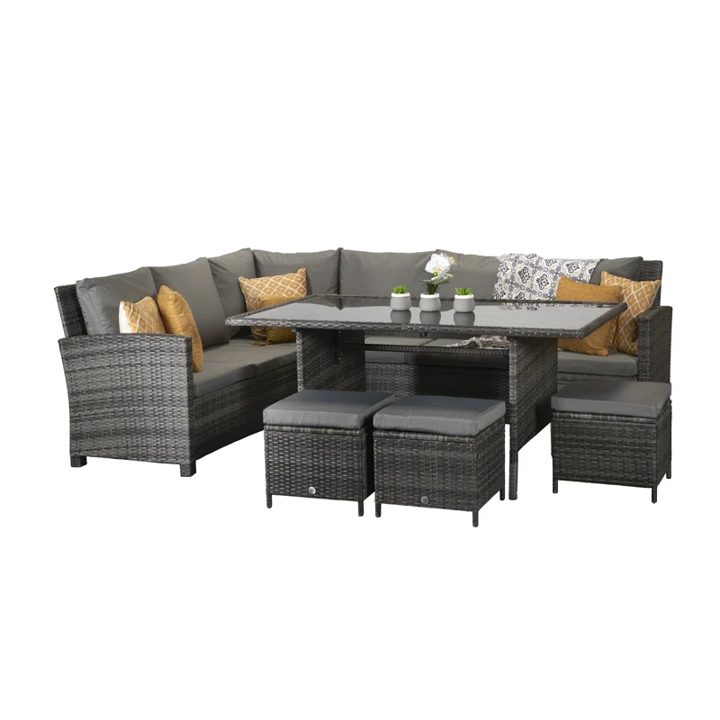 Camila Wicker 9 - Person Garden Lounge Set with Cushions