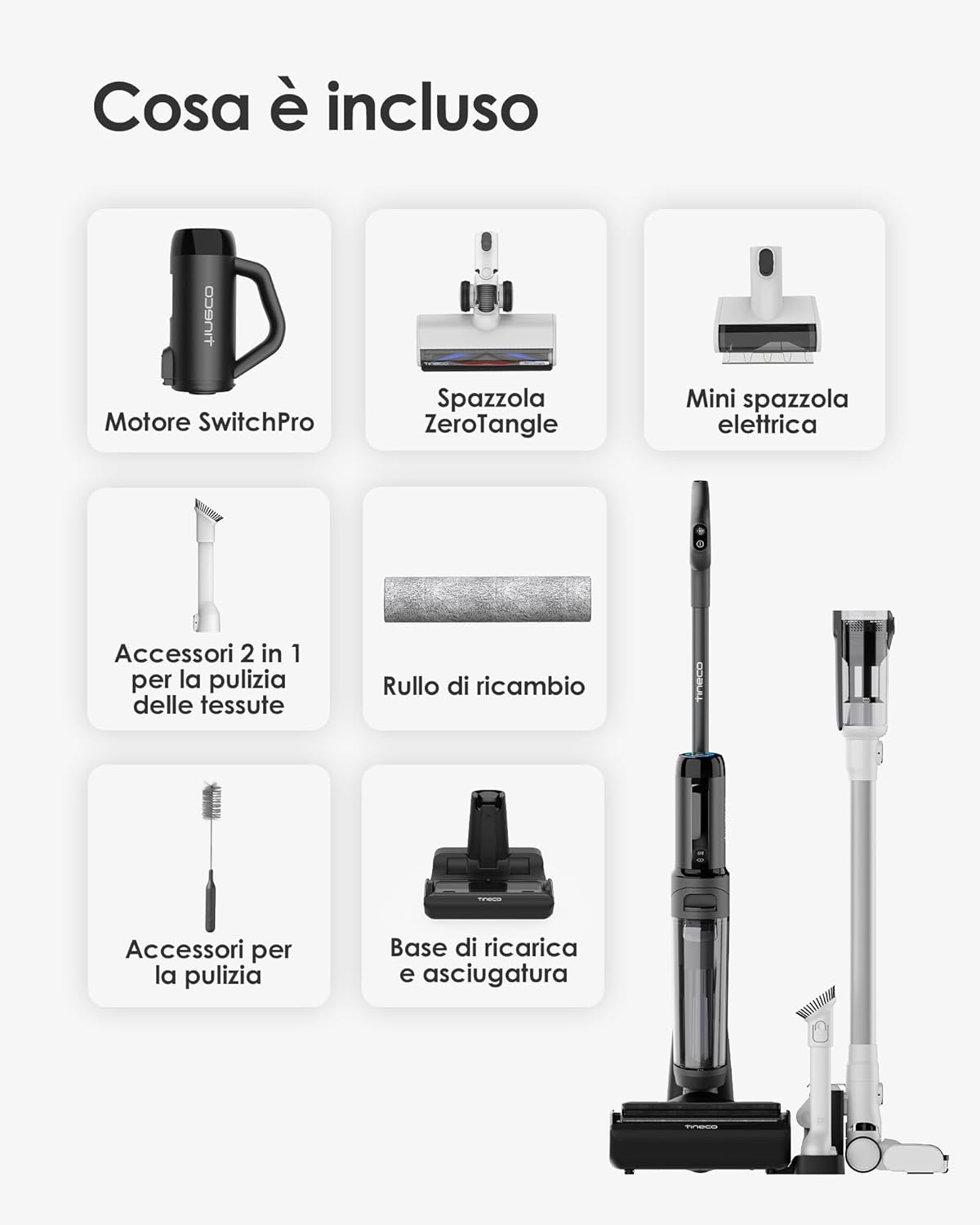 Tineco FLOOR ONE SWITCH S6, aspirapolvere secco/umido, lavapavimenti intelligente 5-in-1, autopulente, asciugatura 5 minuti, spazzola antigroviglio, pulizia bordi su entrambi i lati