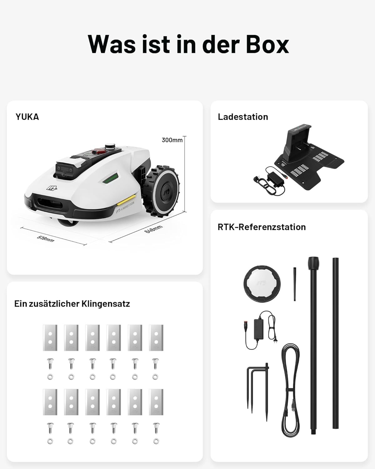 MAMMOTION YUKA 2000 Robotic Lawnmower without boundary wire, NetRTK+Vision, No RTK antenna required, Auto-mapping, Recommended area 2000m², Maximum area 2800m², with 4G module, 50% gradient