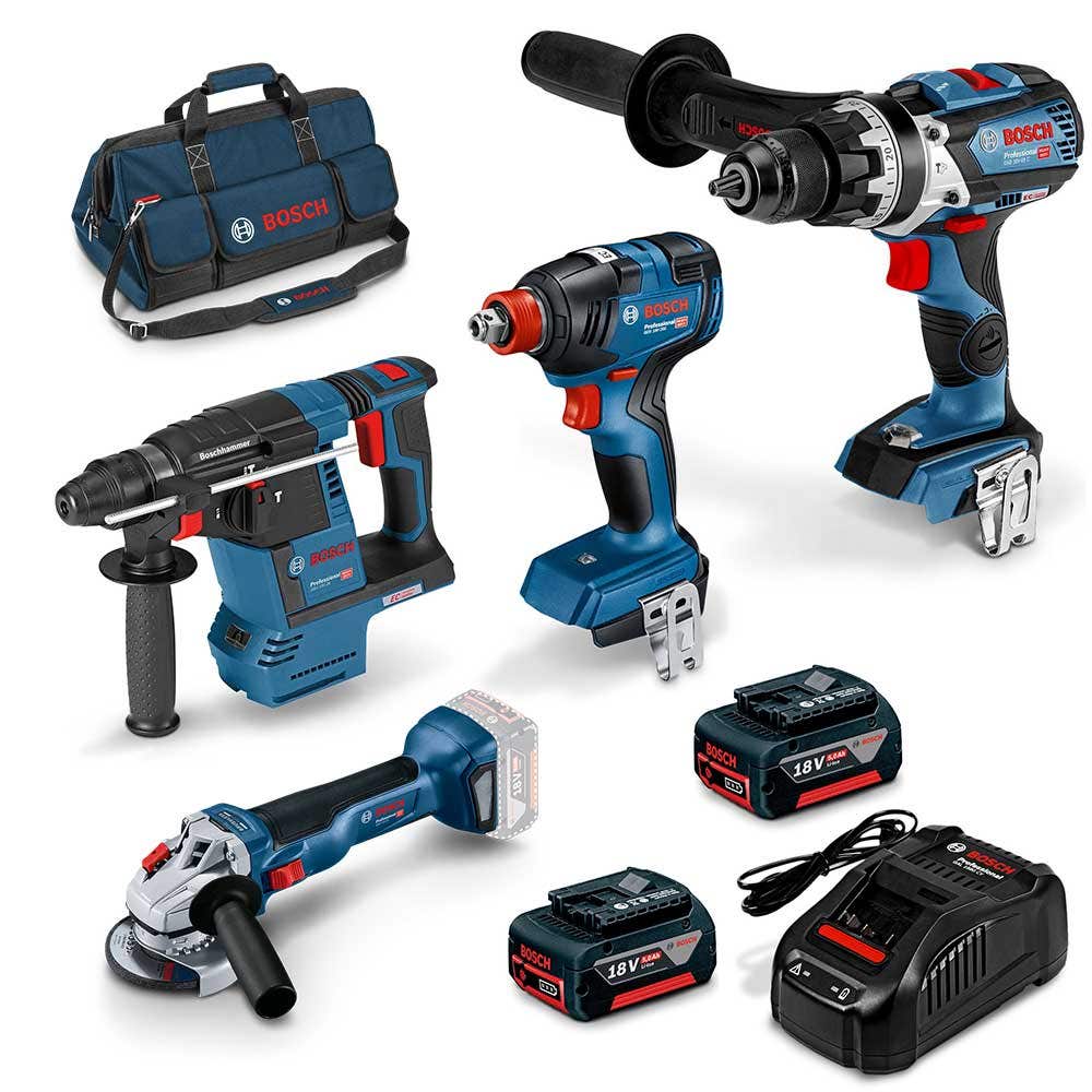 BOSCH 18V Brushless 4 Piece 2 x 5.0Ah Combo Kit 0.615.990.M19