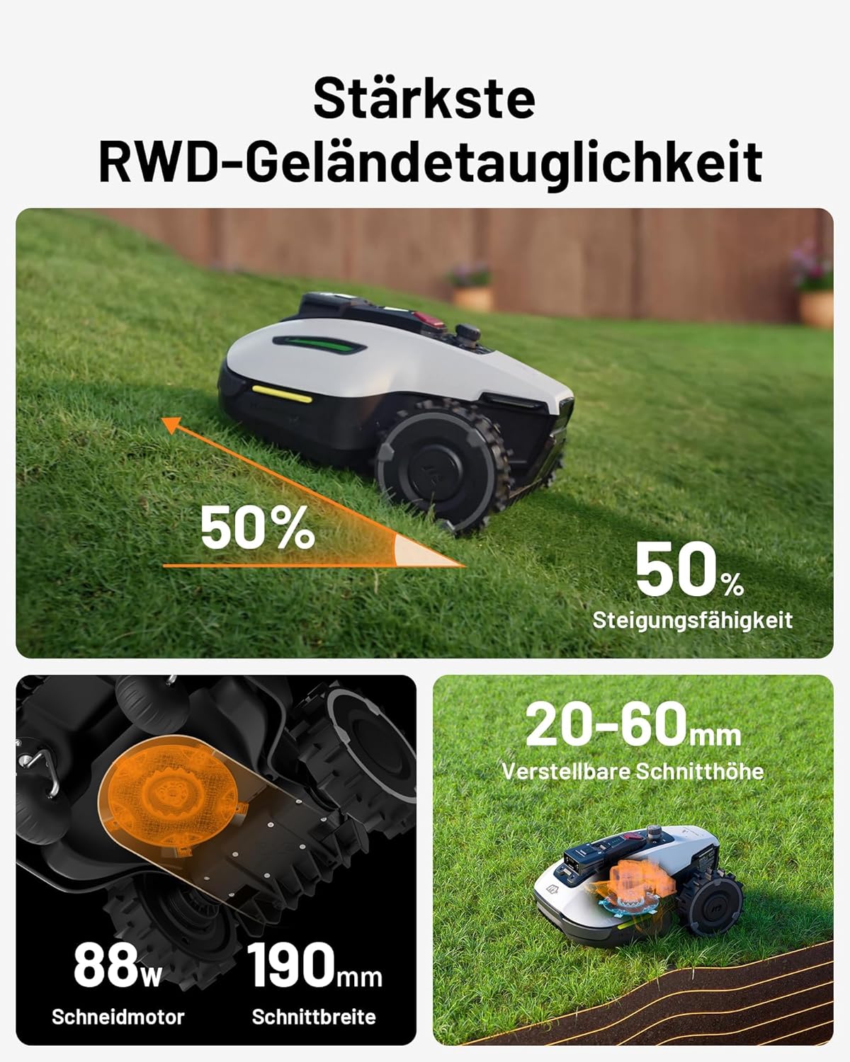 MAMMOTION YUKA Mini 500 Robotic Lawnmower without Boundary Cable, NetRTK+Vision, No RTK Antenna Required, Auto Mapping, Recommendation 500 m², with 4G Module, 50% Incline
