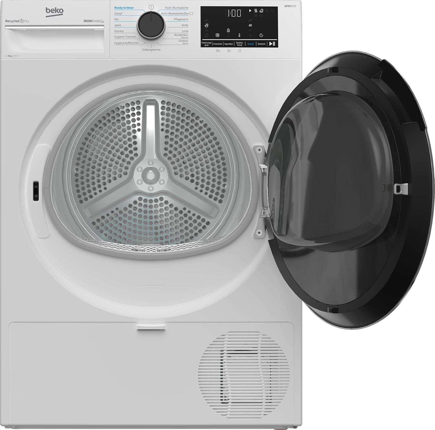 Beko B5T4824IF Tumble Dryer 8 kg, Front Loader Heat Pump Dryer, Suitable for Allergy Sufferers, 15 Programmes, Steam Function, Wrinkle Protection, Sensor Drying, Silent Program, Aquawave Gentle Drum, White [Energy Class A+++]