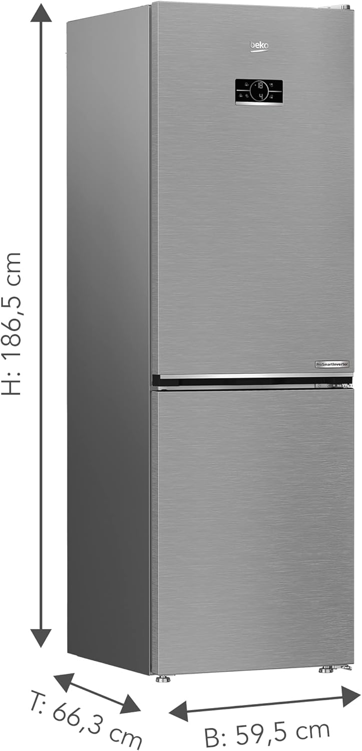 Beko bPRO 500 B5RCNE366HXB Freestanding Fridge/Freezer, Large Fridge, 316L, NoFrost, Smooth Fit: 90 Degree Door Opening, 3 Freezer Drawers, 0°C Zone, HarvestFresh, Stainless Steel Look [Energy Class C]