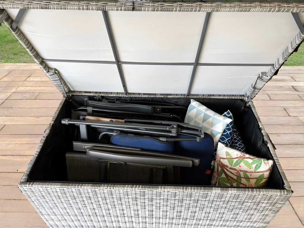 California Weather Proof Storage Chest Style Box with Liner in Grey Rattan Weave