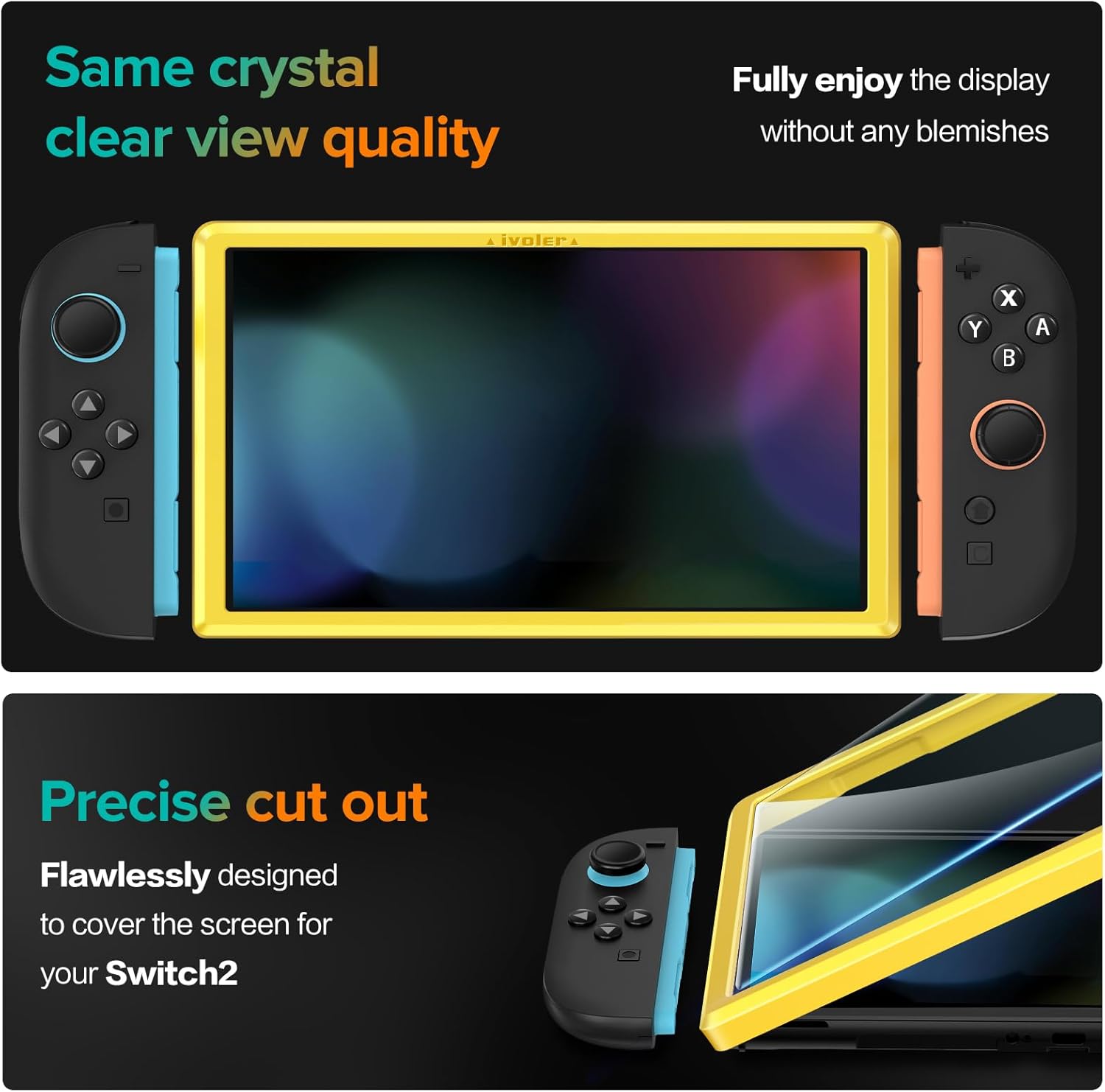 ivoler Pack of 4 Tempered Glass Compatible with Nintendo Switch 2 Model 2025, with Free Installation Kit, Screen Protector Film - 9H Glass - Anti-Scratch - Bubble-Free