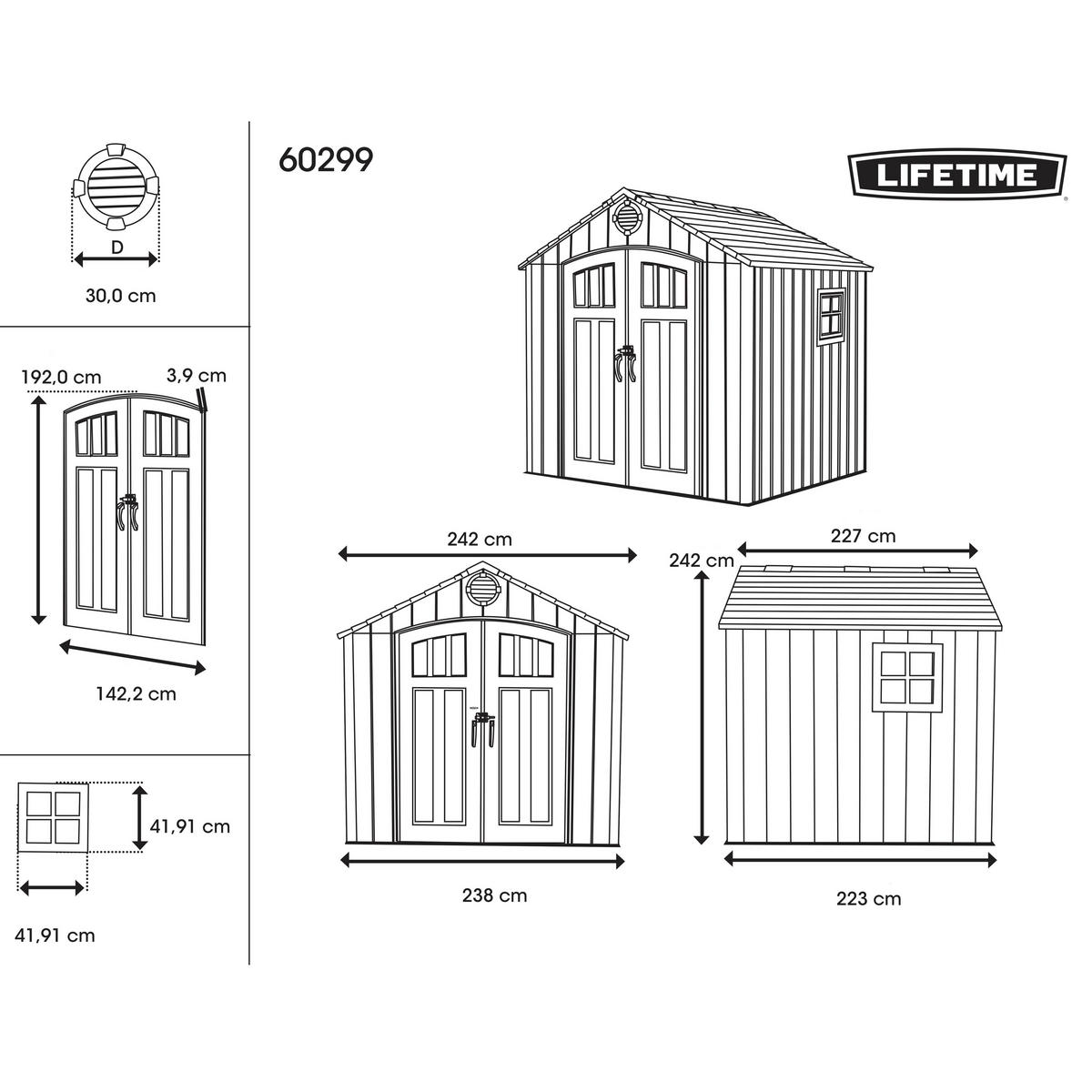 Lifetime garden house Mars grey plastic W/H/L: approx. 242x242x227 cm