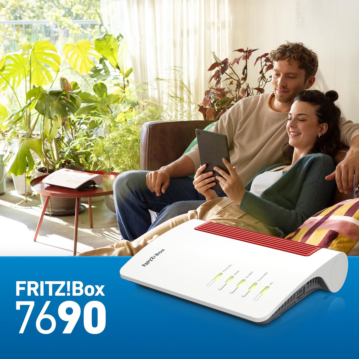 FRITZ!Box 7690 (Wi-Fi 7 DSL Router with 5,760 Mbps (5GHz) & 1,376 Mbps (2.4 GHz), up to 300 Mbps with VDSL Supervectoring and ADSL2+, WLAN Mesh, DECT Base, German Version