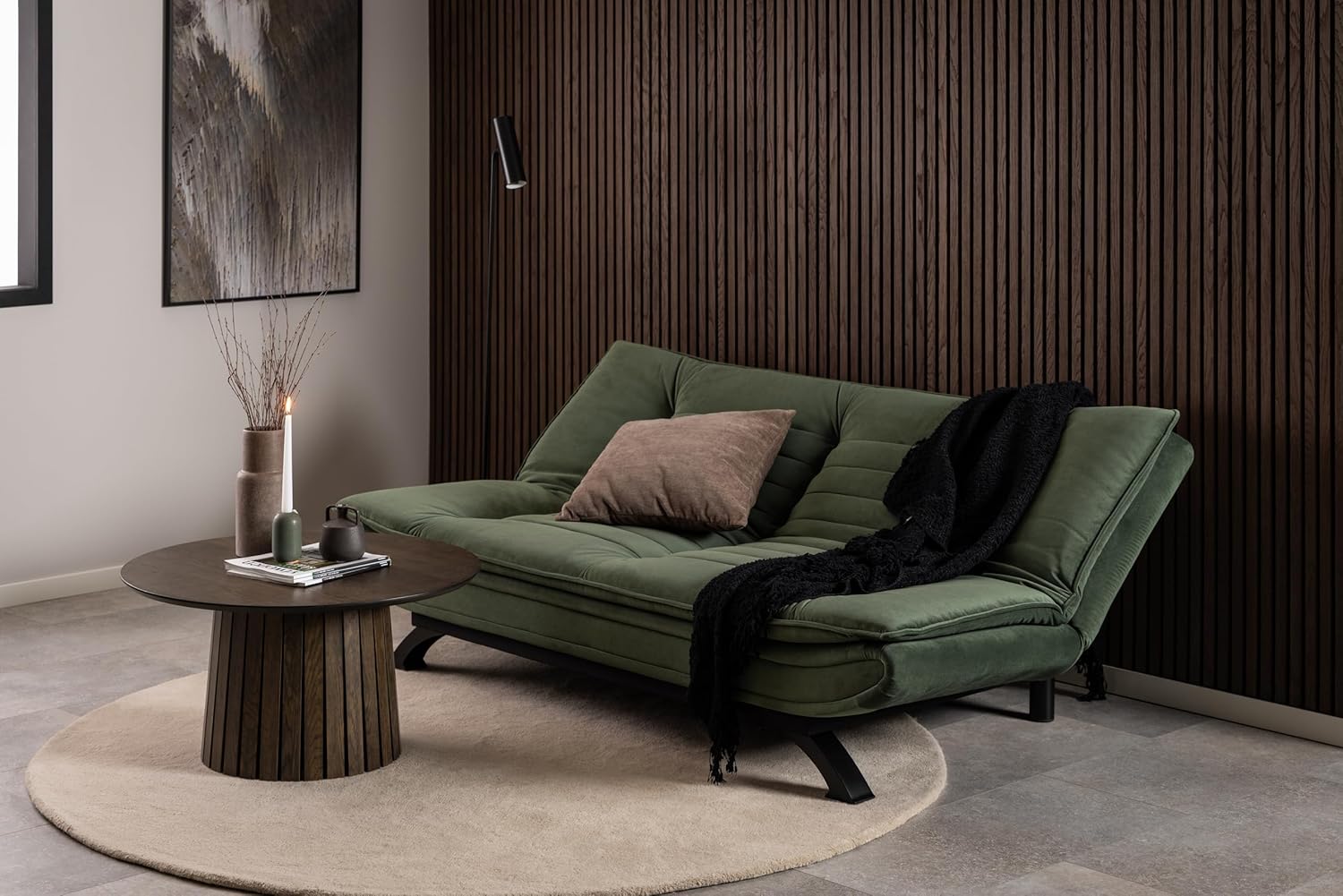 AC Design Furniture Jasper Sofa Bed W: 196 x H: 91 x D: 96 cm, Dark Grey/Black, Fabric/Metal