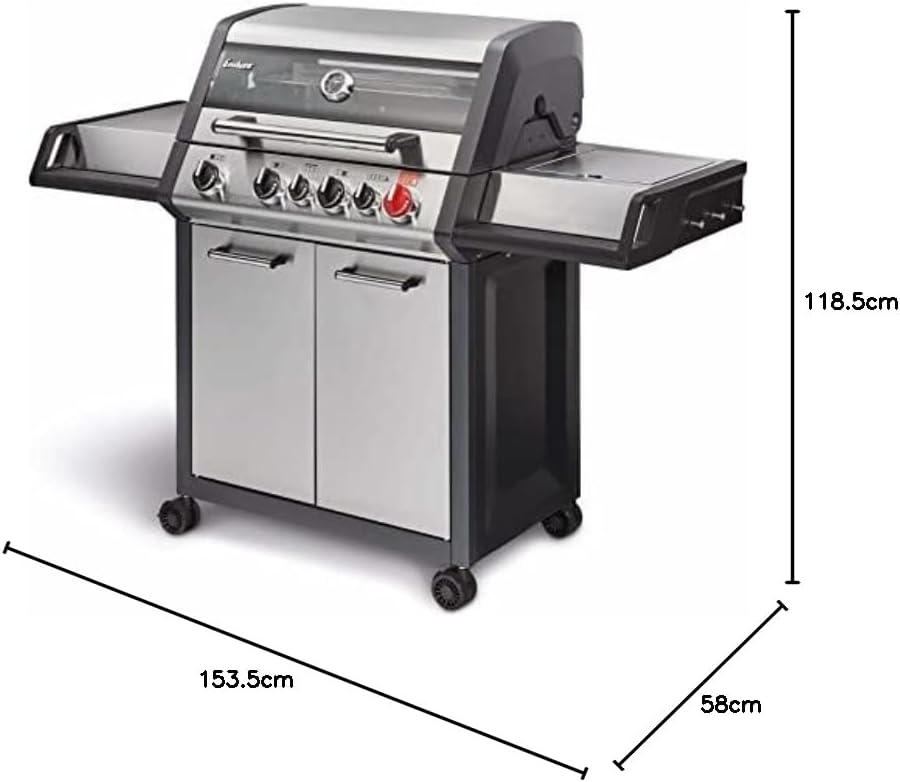 Enders® Gasgrill MONROE PRO 4 SIK TURBO, 4-Edelstahlbrenner, Seitenkocher, Infrarot-Backburner, PanoVision Sicht, HEAT RANGE™-Brenner, SWITCH GRID™, 800 °C TURBO ZONE™, SIMPLE CLEAN™ #8378