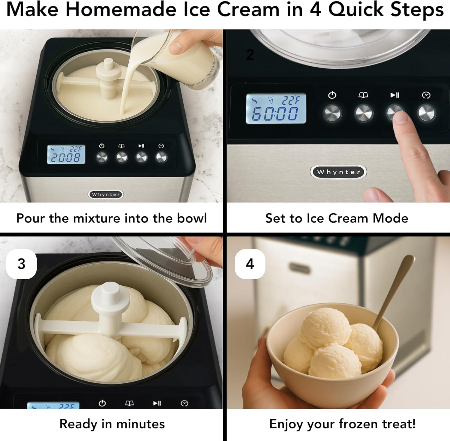 Whynter ICM-201SB 2.1 Quart Capacity Upright Automatic Compressor Ice Cream Maker with Stainless Steel Bowl in Black